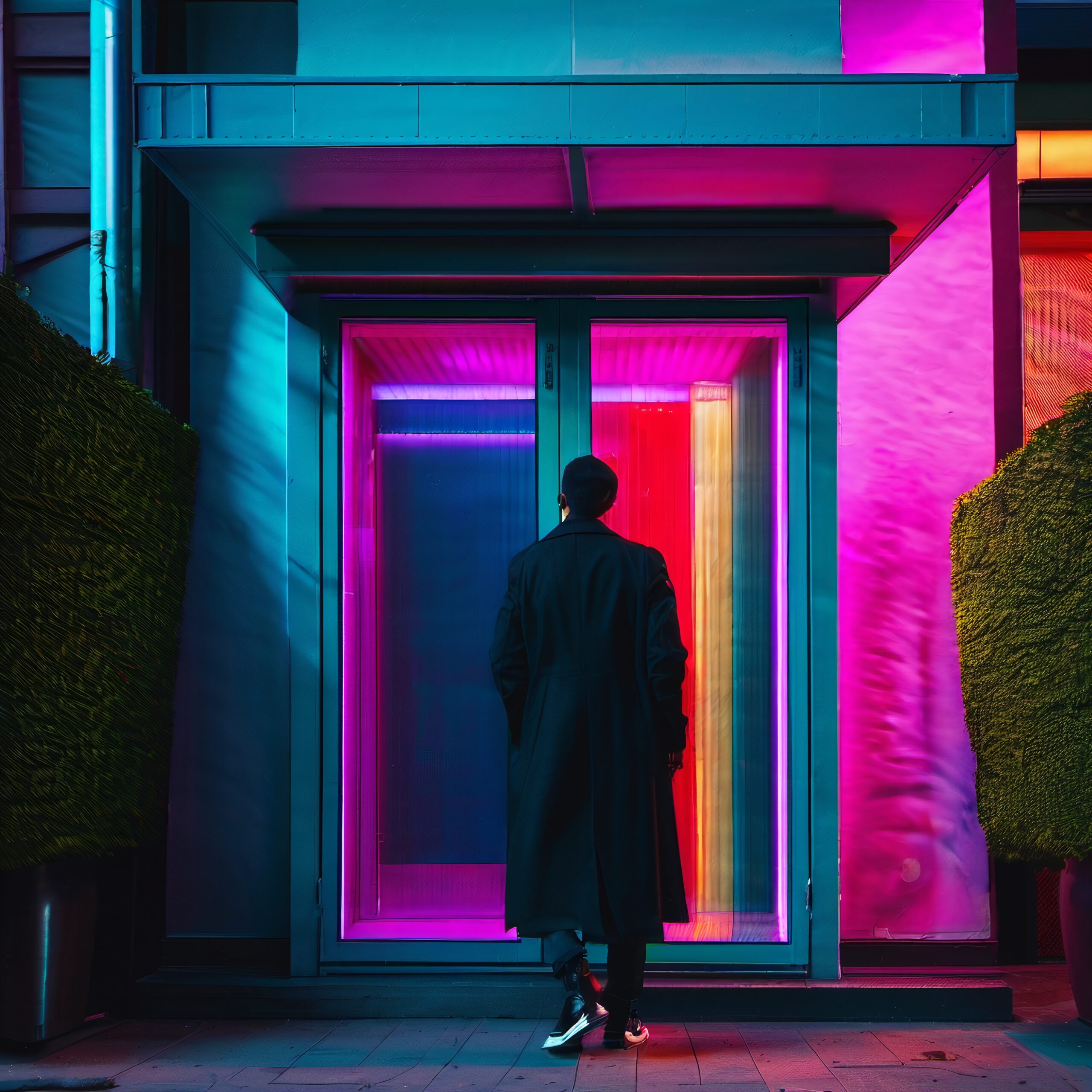 Neon Lights and Mysterious Doorway