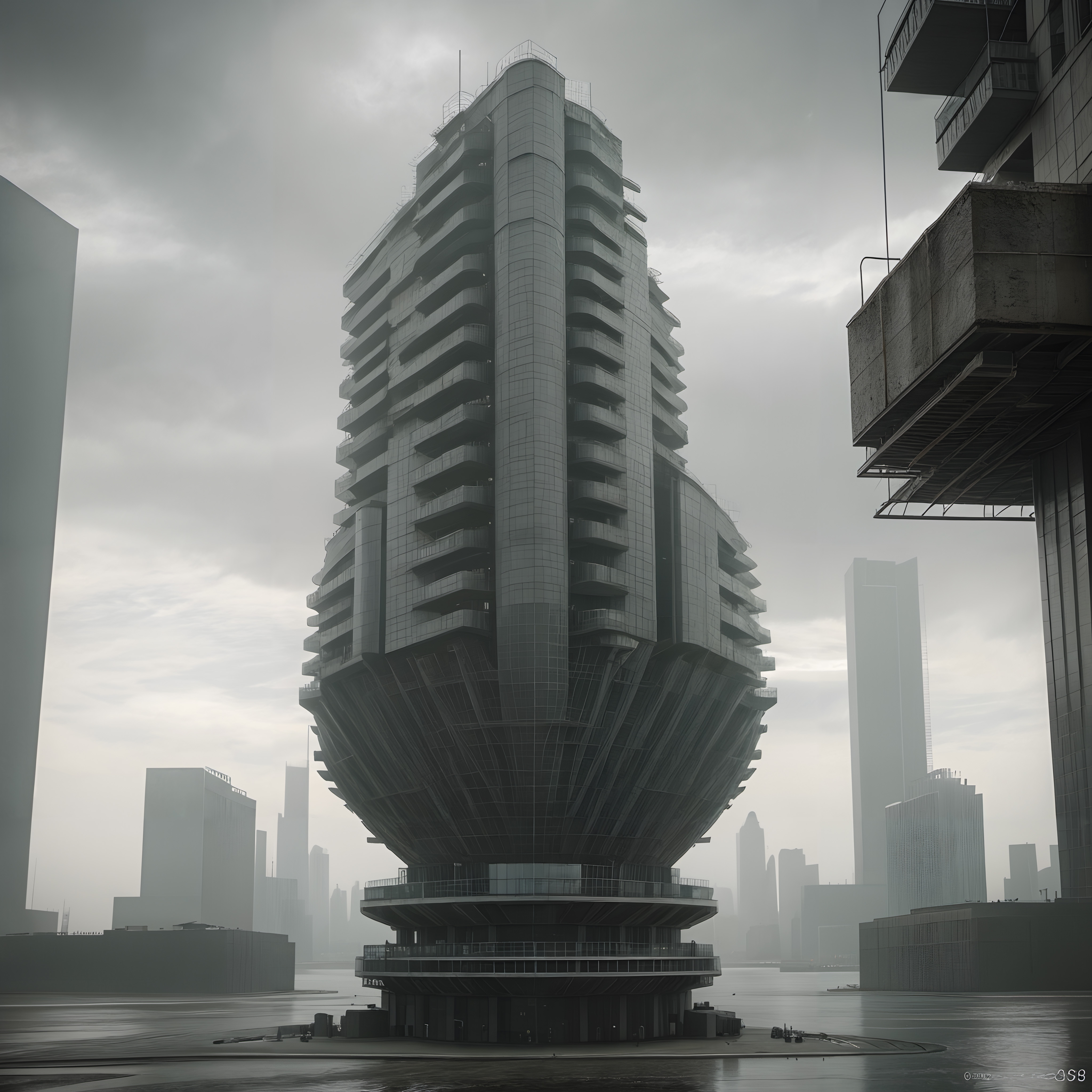 Futuristic Misty City Skyscraper