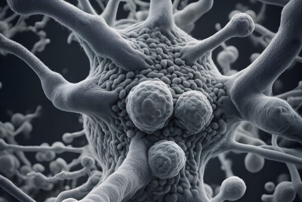 A close up digital illustration of a cell.