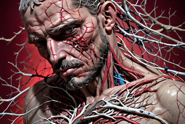 A digital illustration of a man with nerve pain.