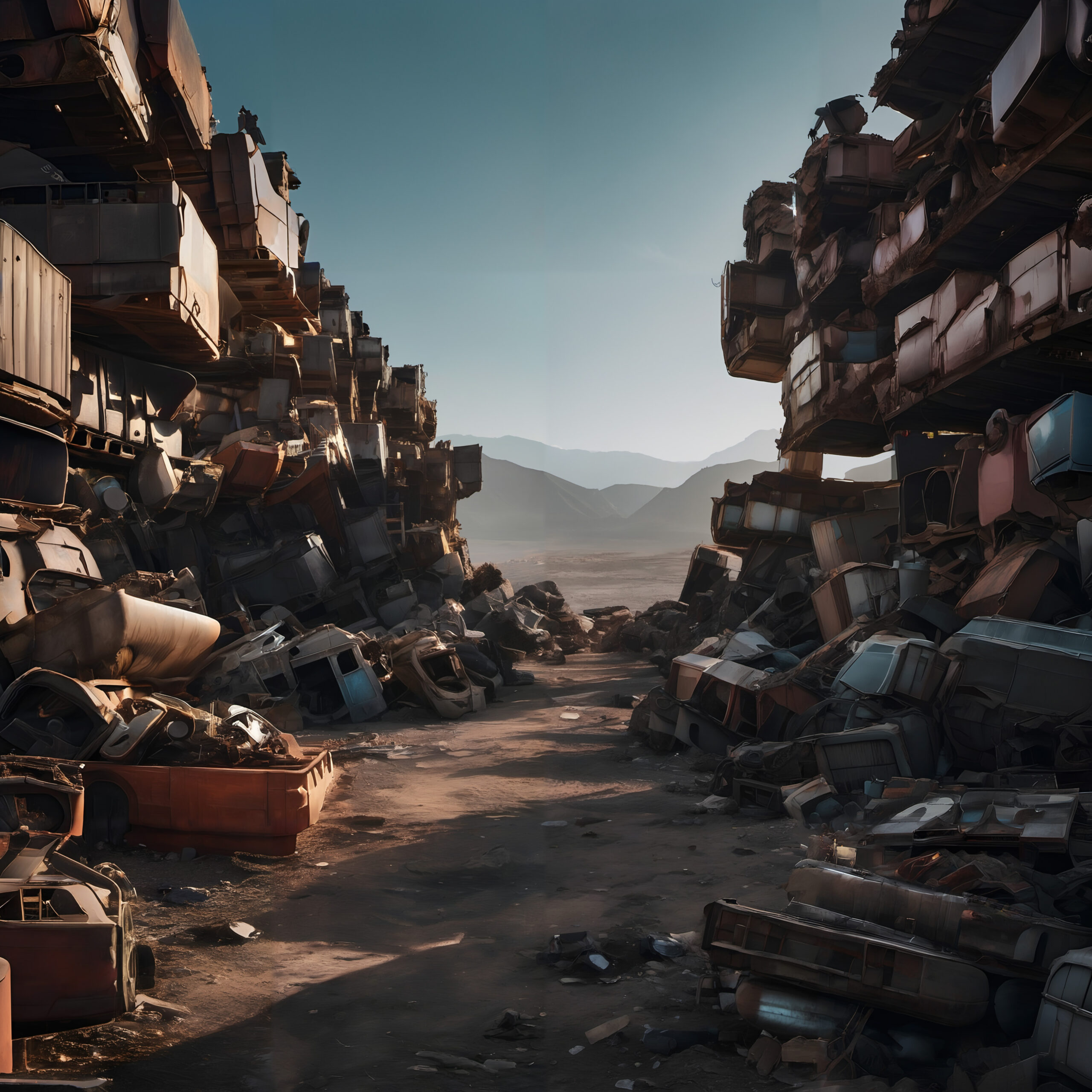 Piles of old cars in a scrapyard