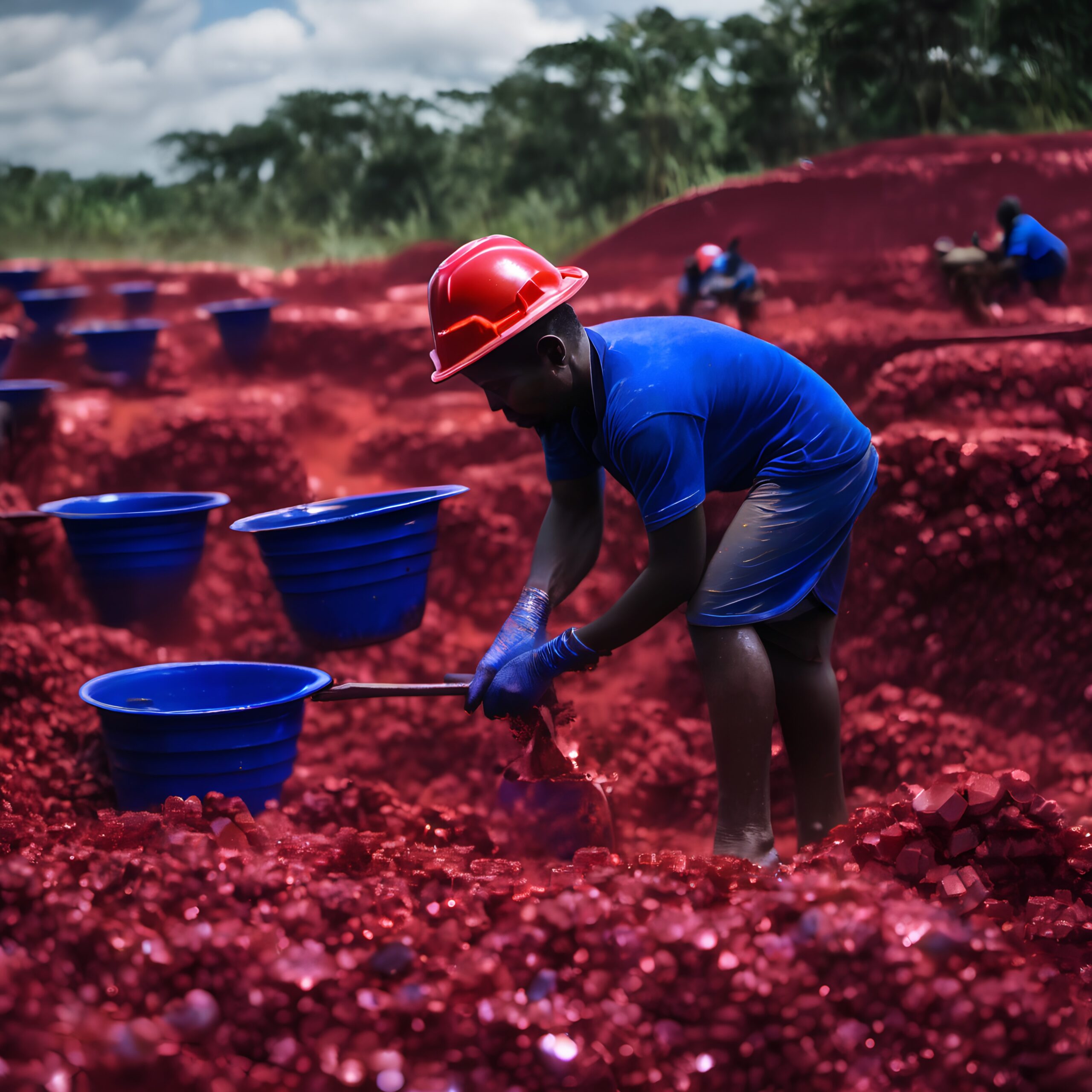 Colorful Gem Mining Labor Scene