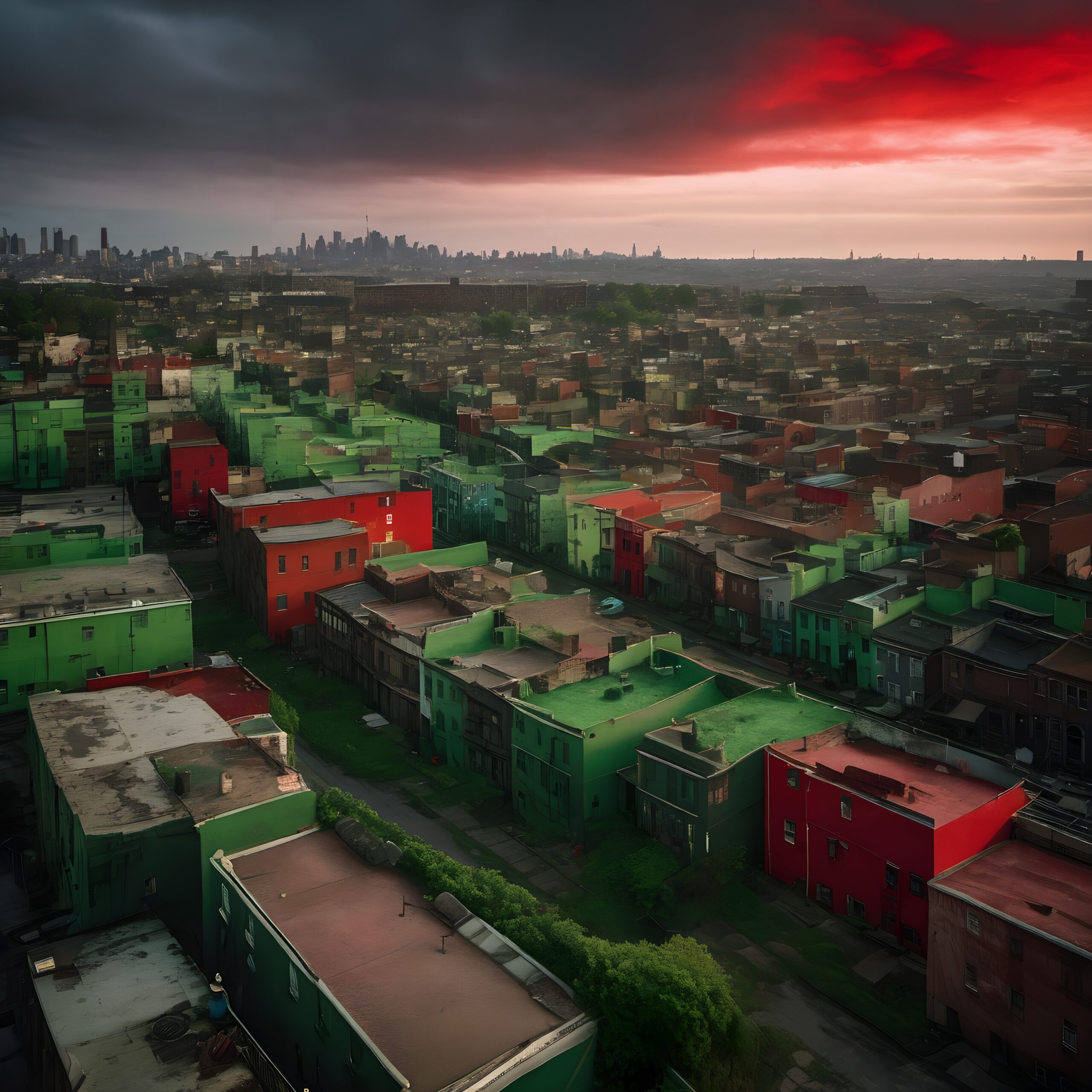 Vivid Cityscape Under Stormy Sky
