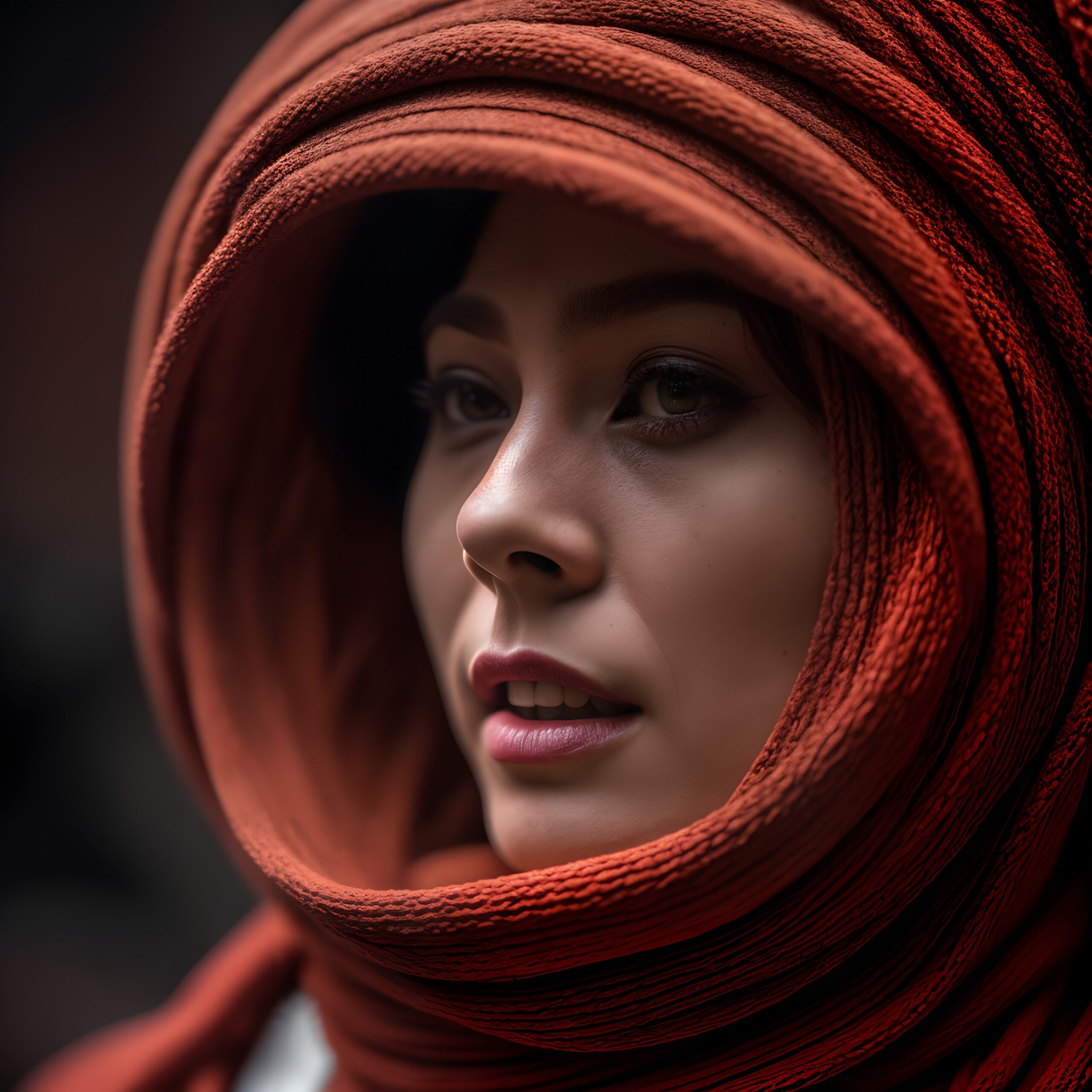 Portrait Wrapped in Red Fabric