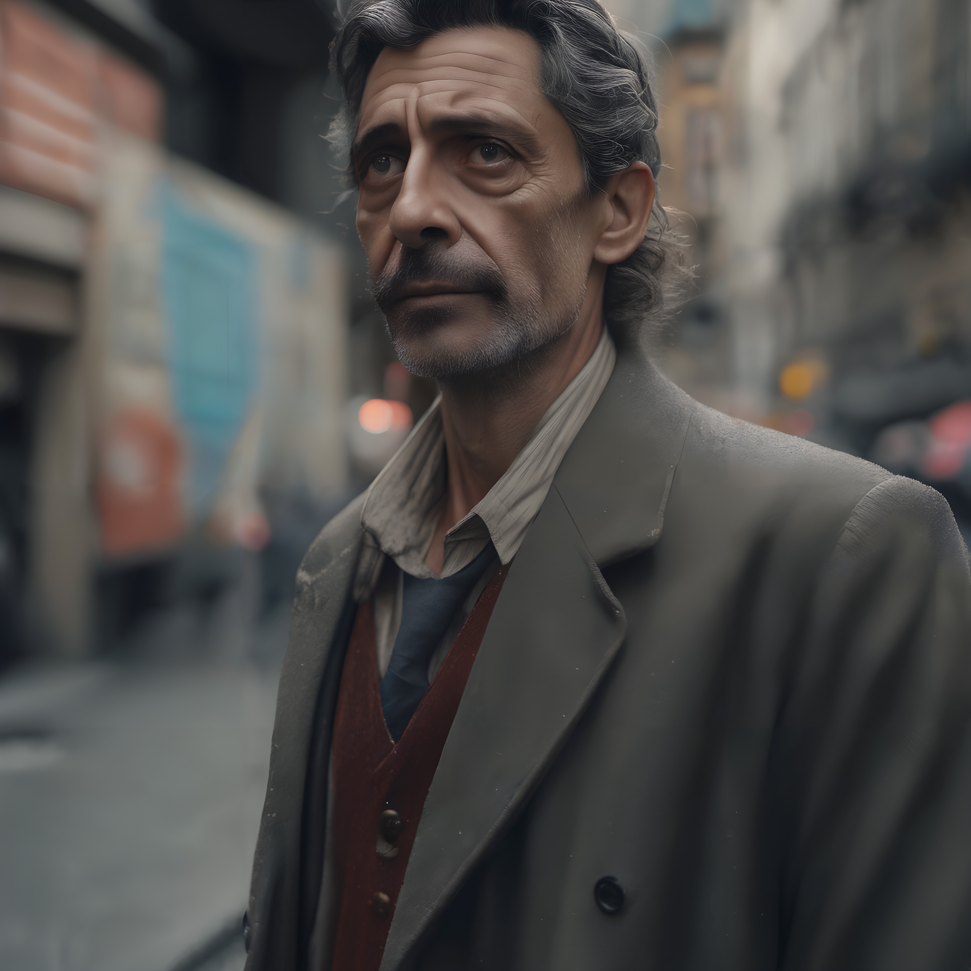 Pensive man in urban street