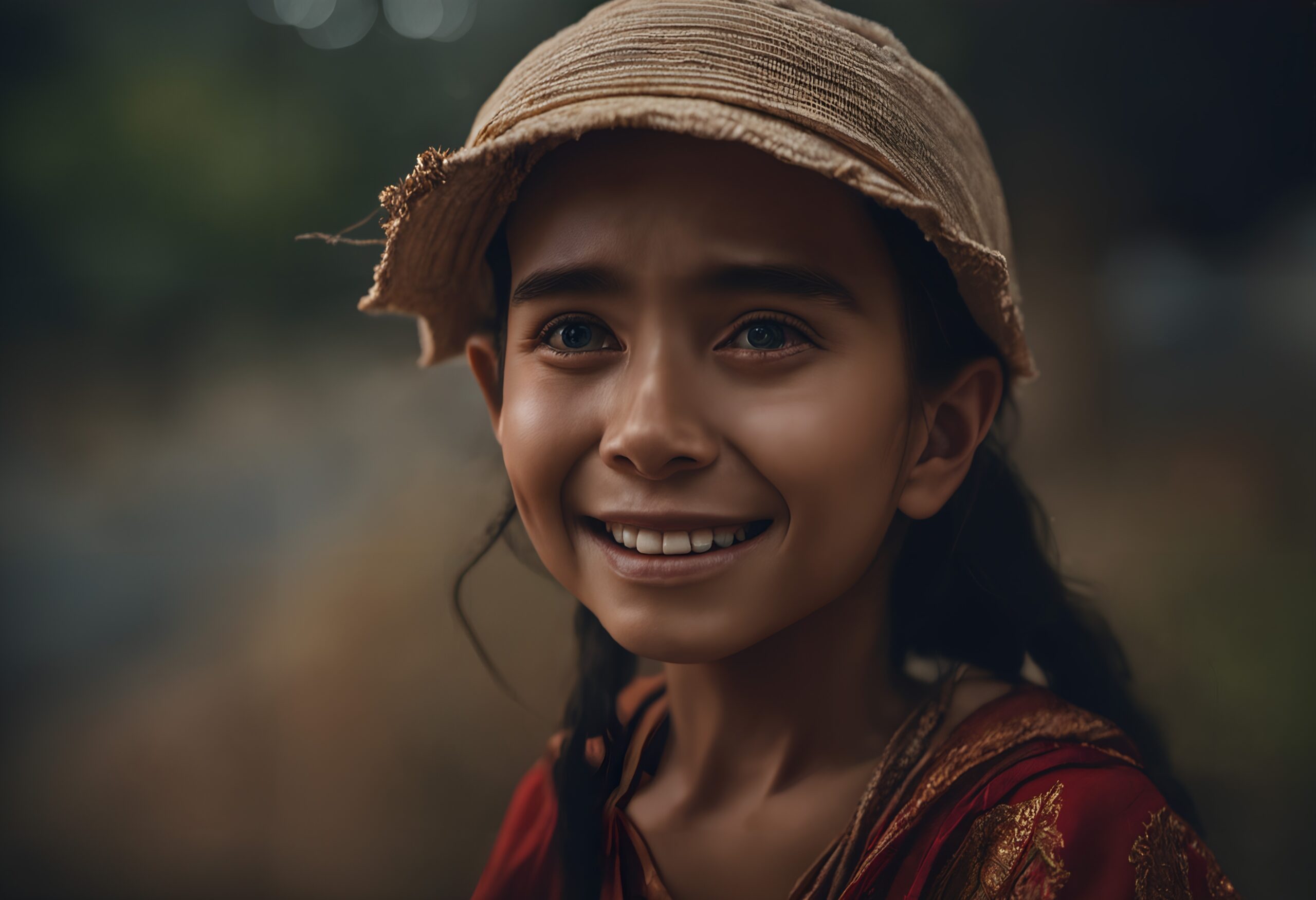 Joyful Smile Under Woven Hat