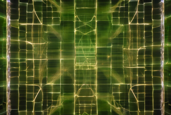 Mesmerizing Abstract Digital Grid in Luminous Green and Gold Hues