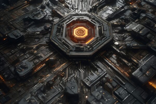 Intricate sci-fi circuitry with glowing center.