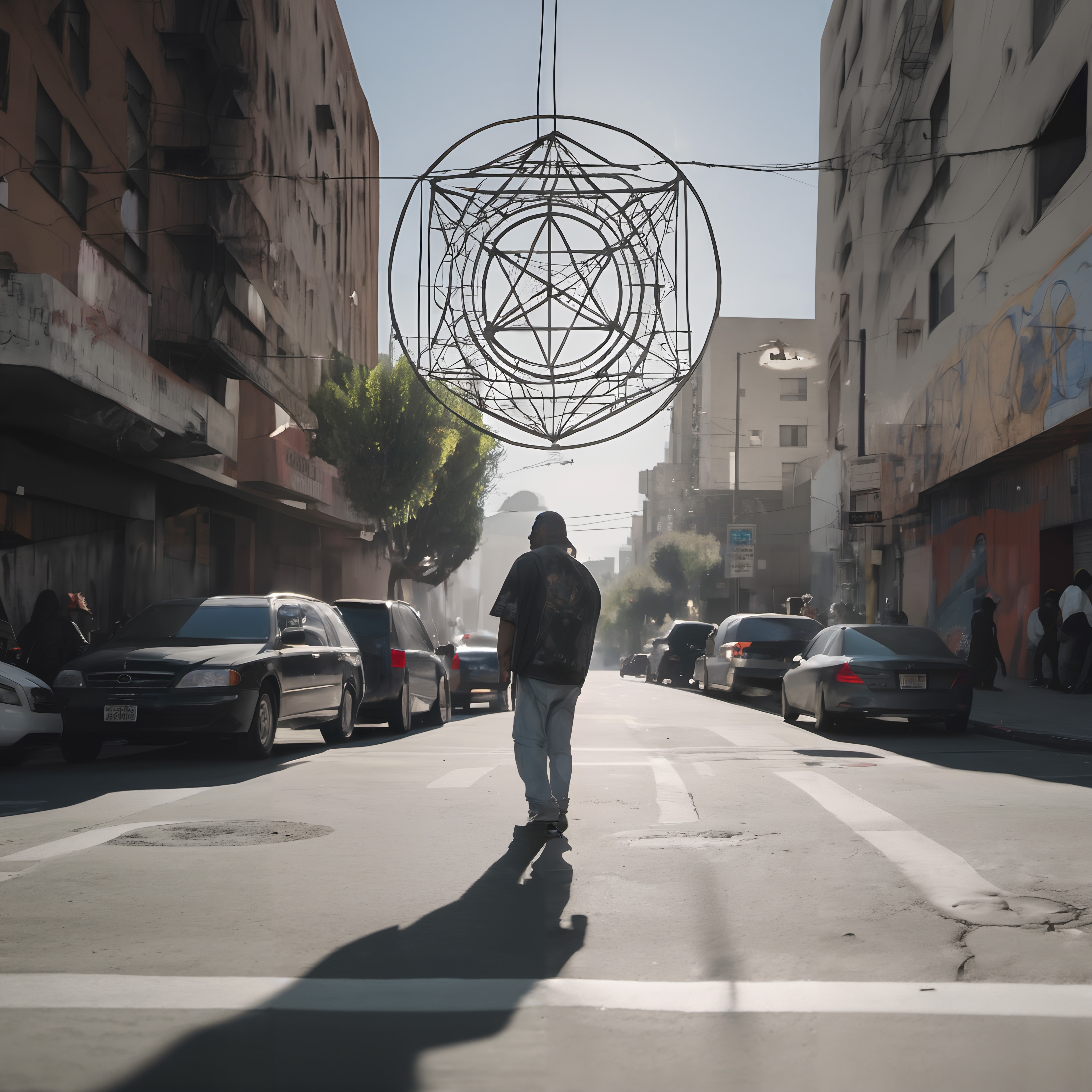 Urban Street Scene with Sculpture