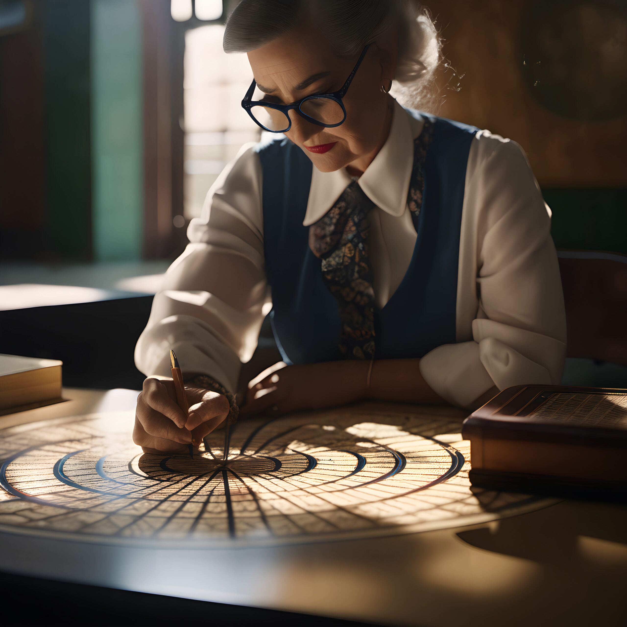 Elderly Woman Drawing Sacred Geometry