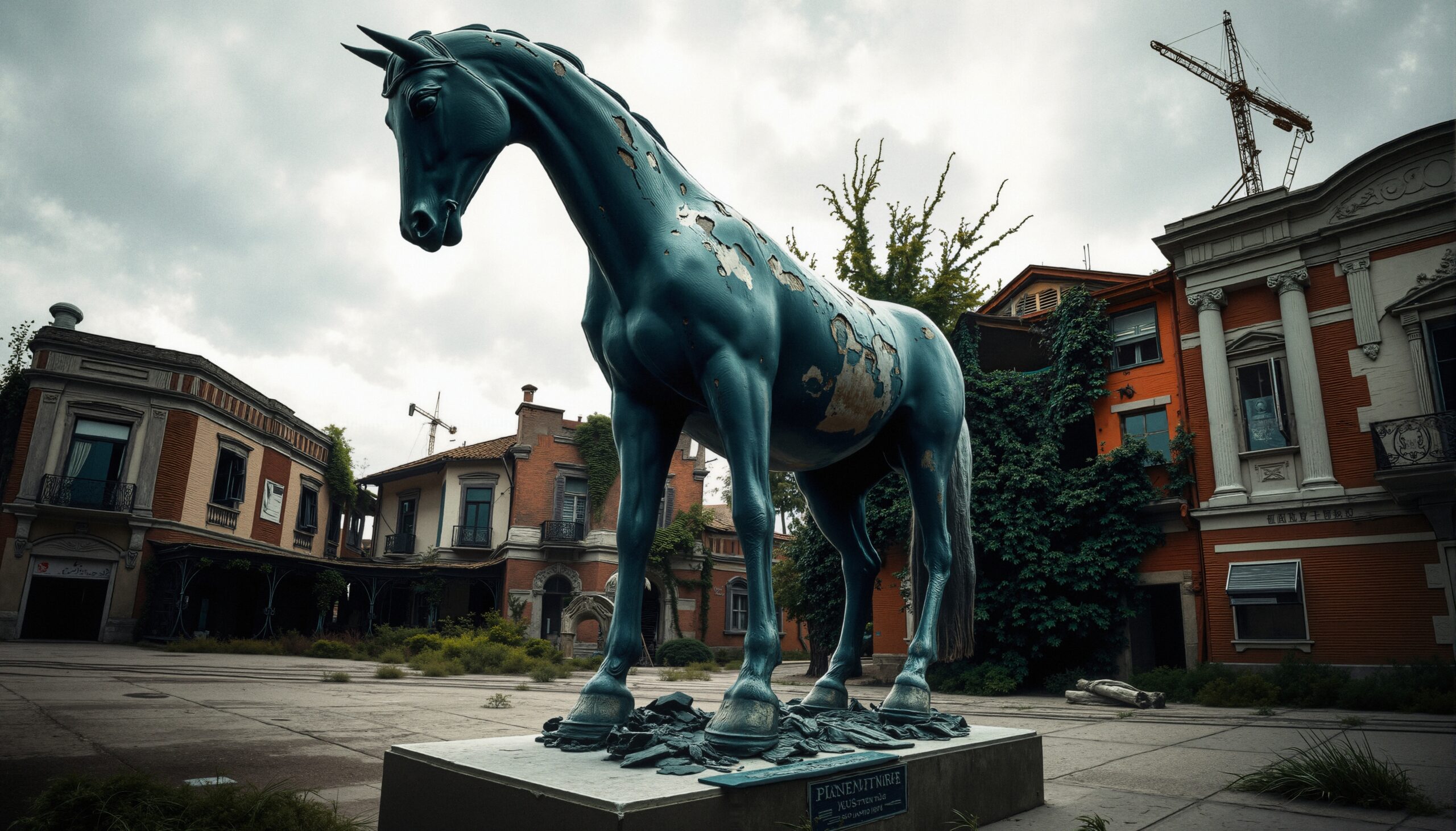 Majestic Horse in Urban Courtyard