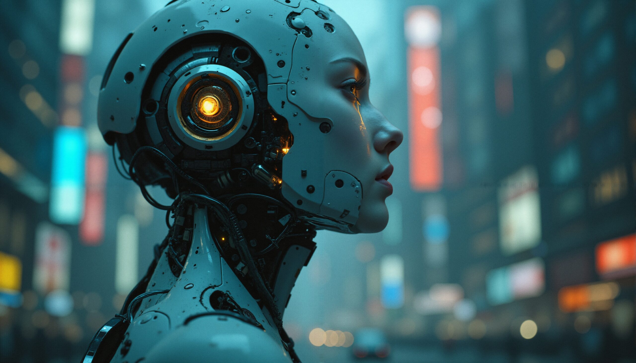 Futuristic Humanoid Robot in City