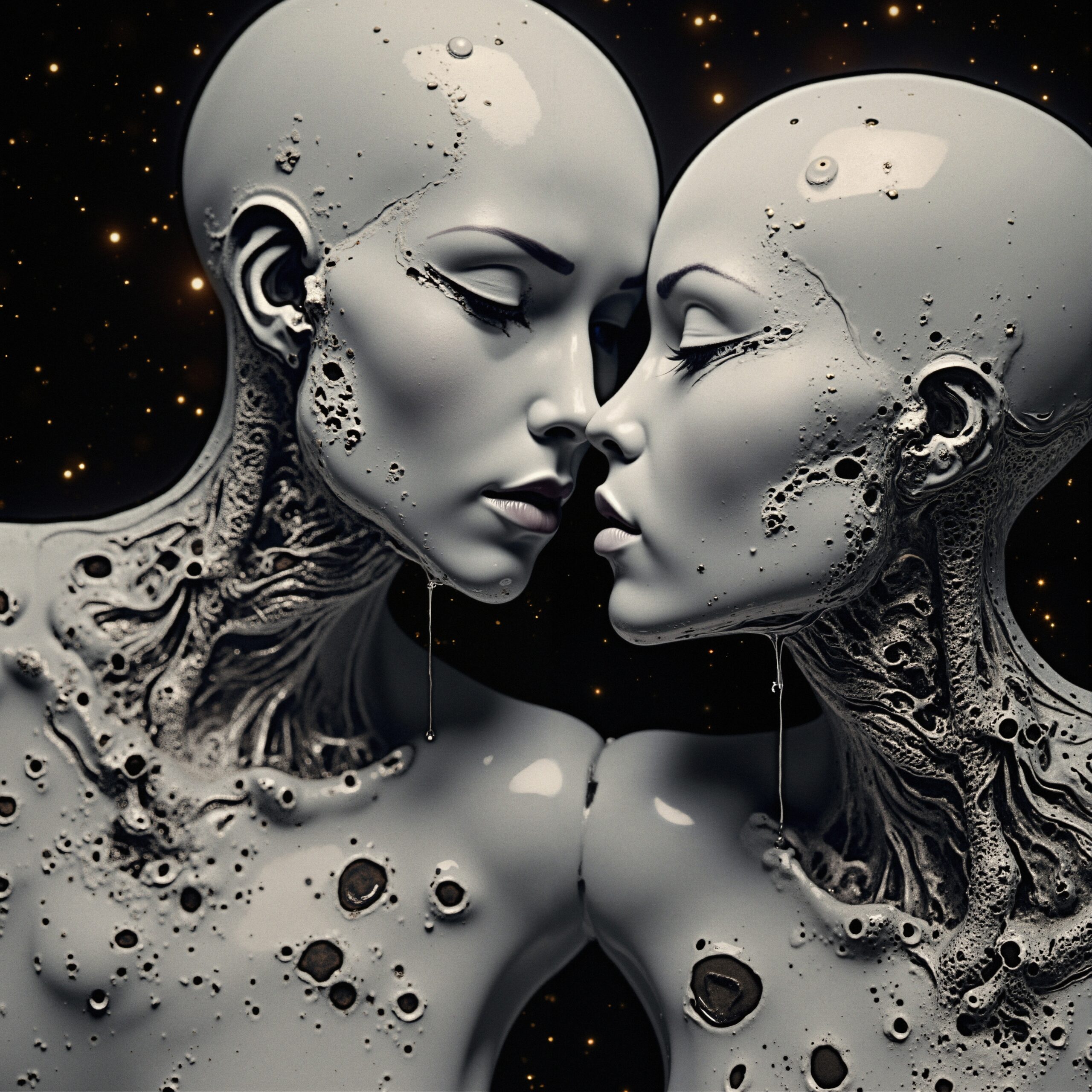 Futuristic Cosmic Humanoid Connection