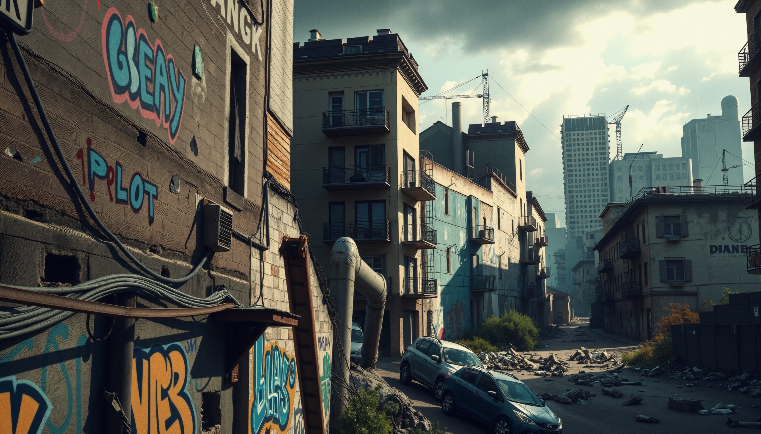 Desolate Urban Graffiti Street View