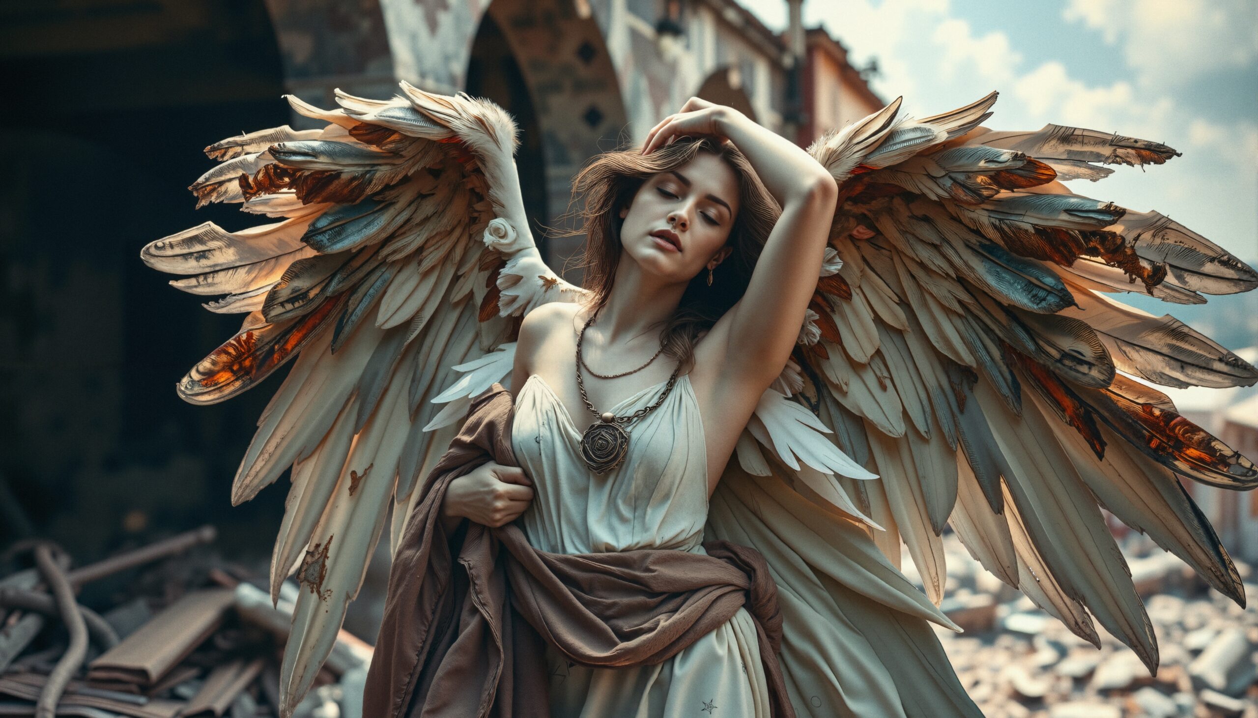 Ethereal Angel Amidst Ruins