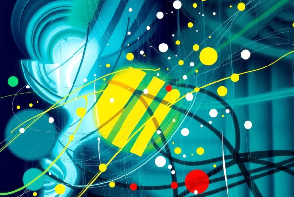 Abstract digital artwork featuring colorful shapes.