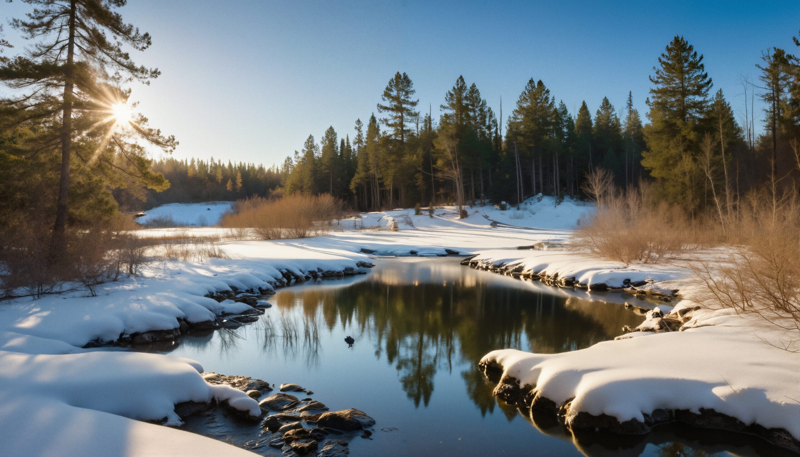 Winter River Under Sunlight