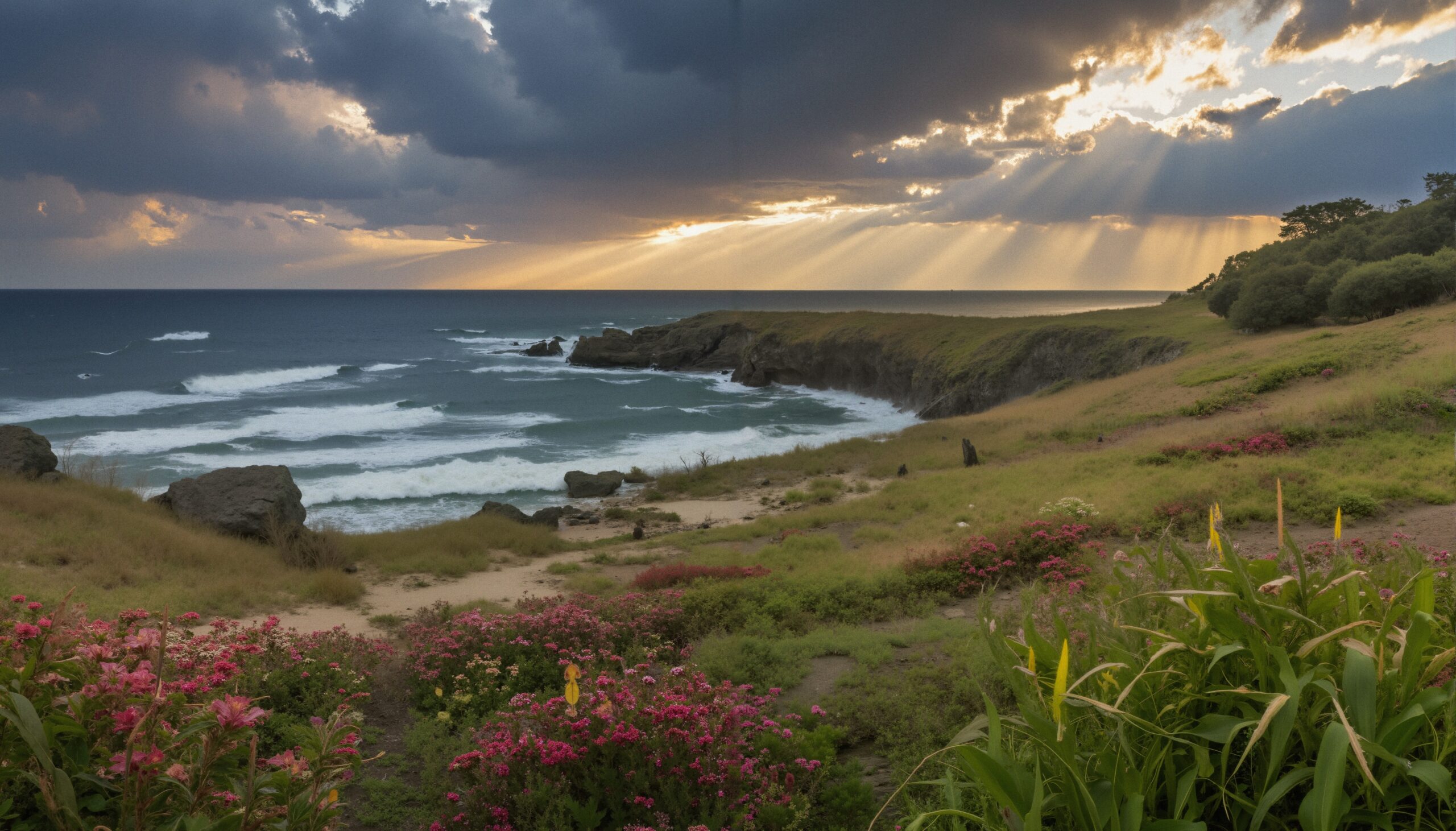 Coastal Serenity with Sun Rays