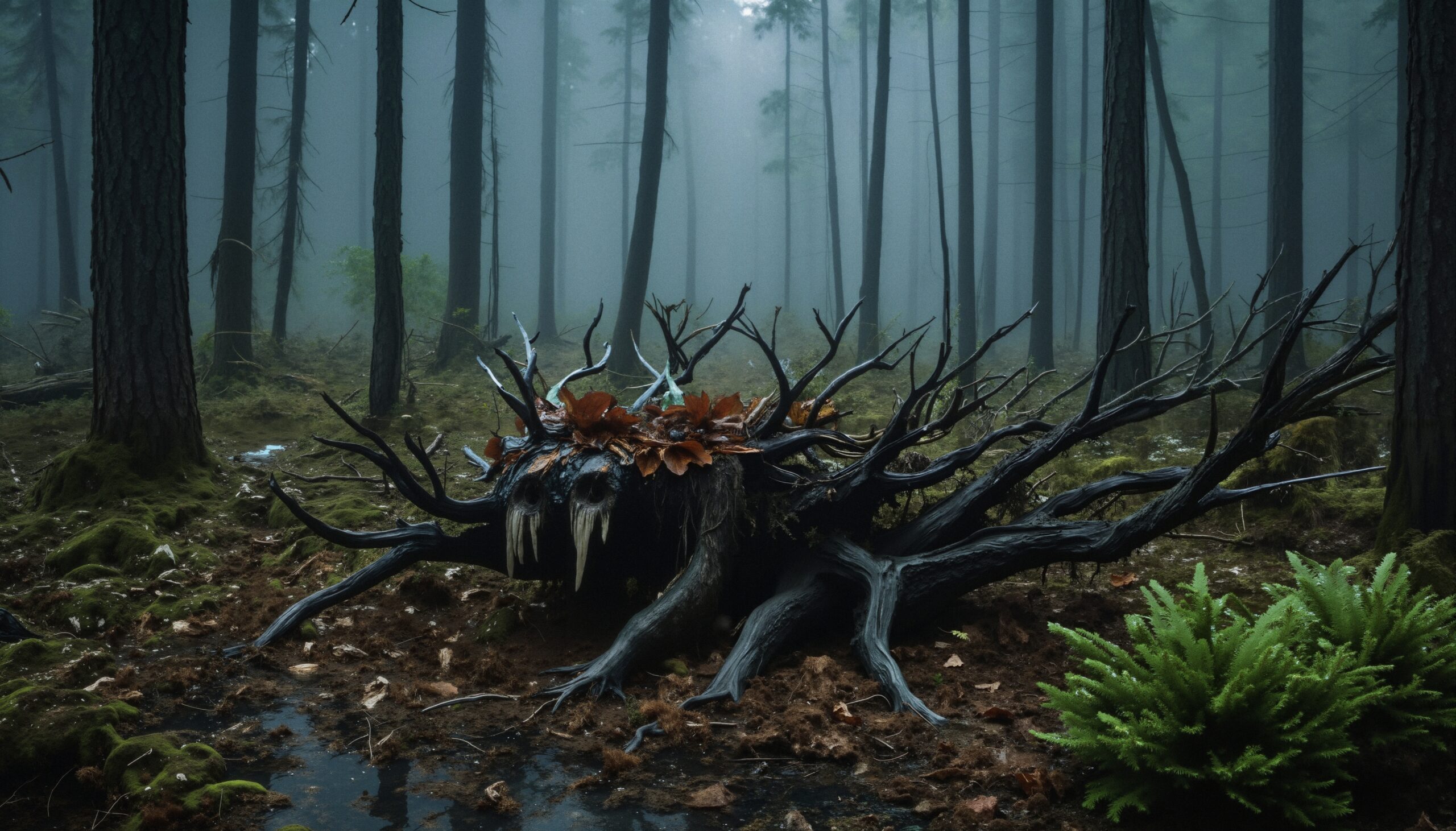 Mystical Creature in Foggy Forest