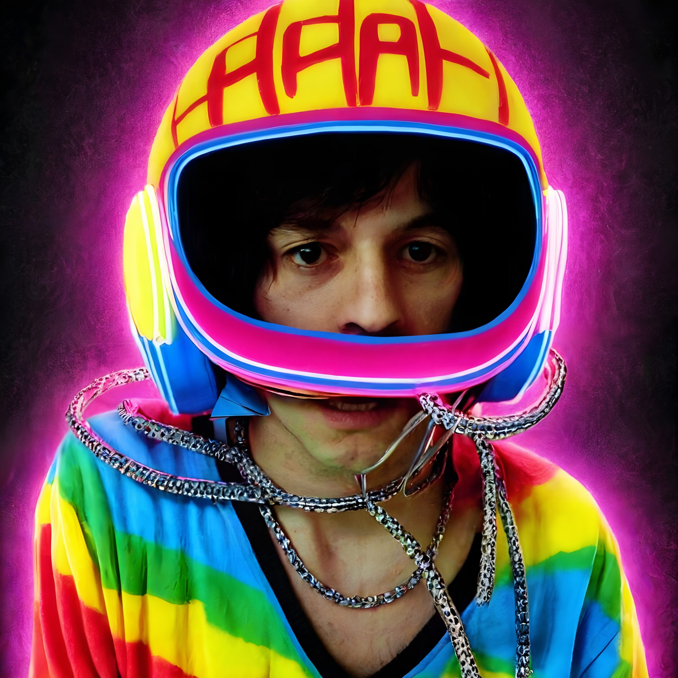 Neon Helmet and Rainbow Fashion.