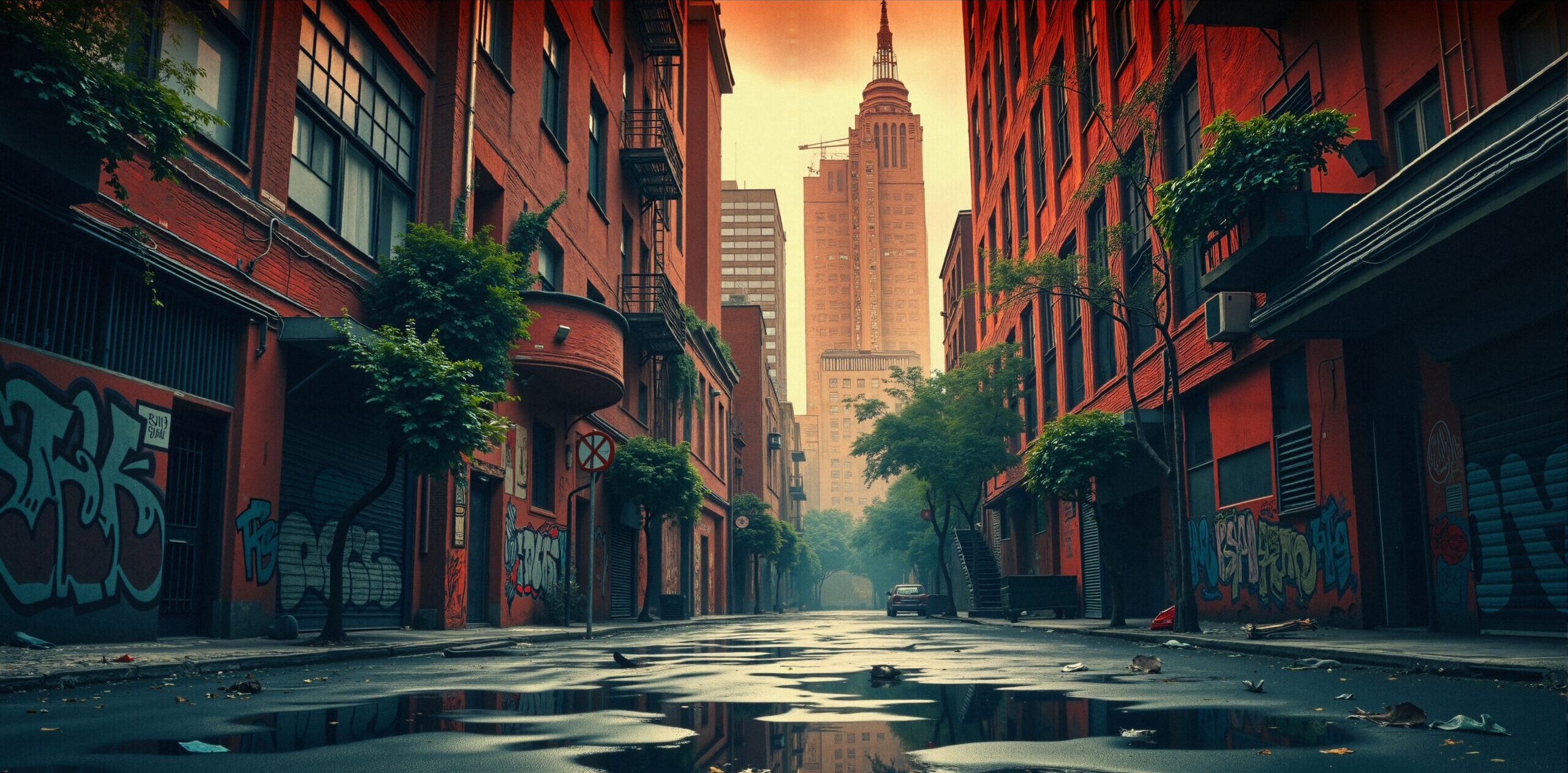 Urban Street with Red Bricks