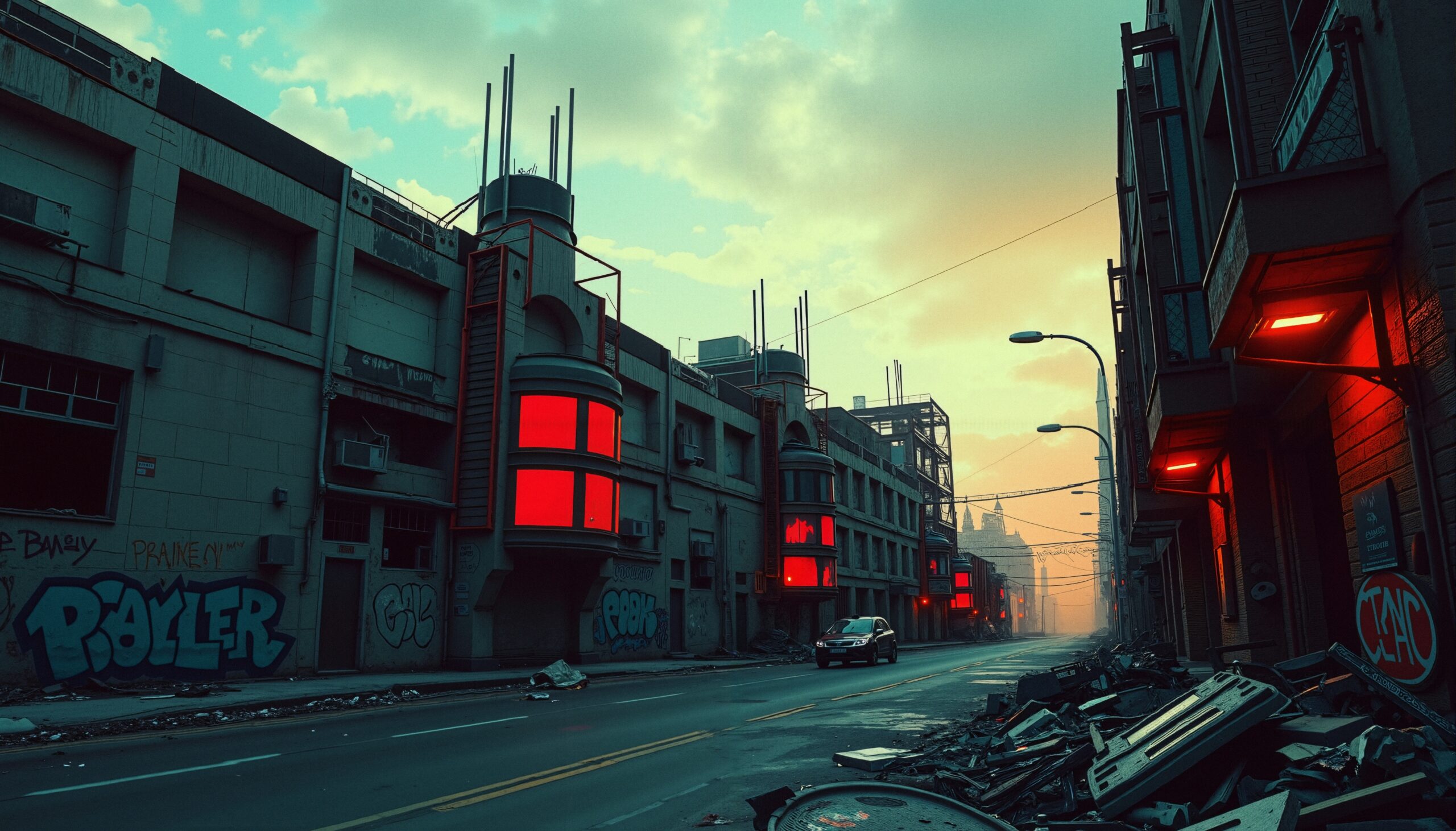 Urban Street Dystopian Evening Scene