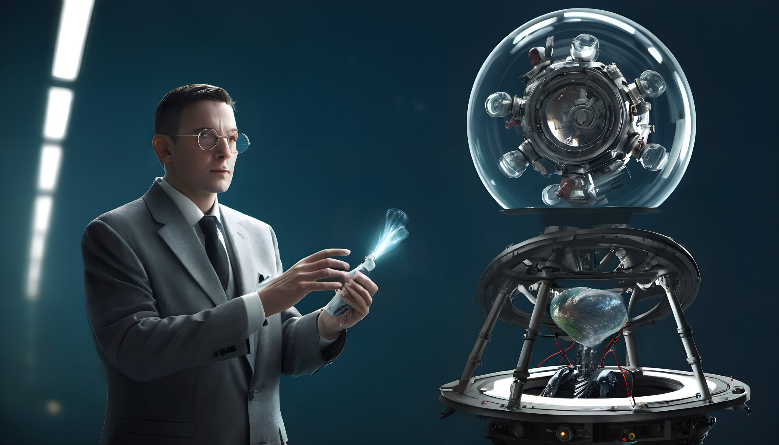 Futuristic Scientist and Device Scene