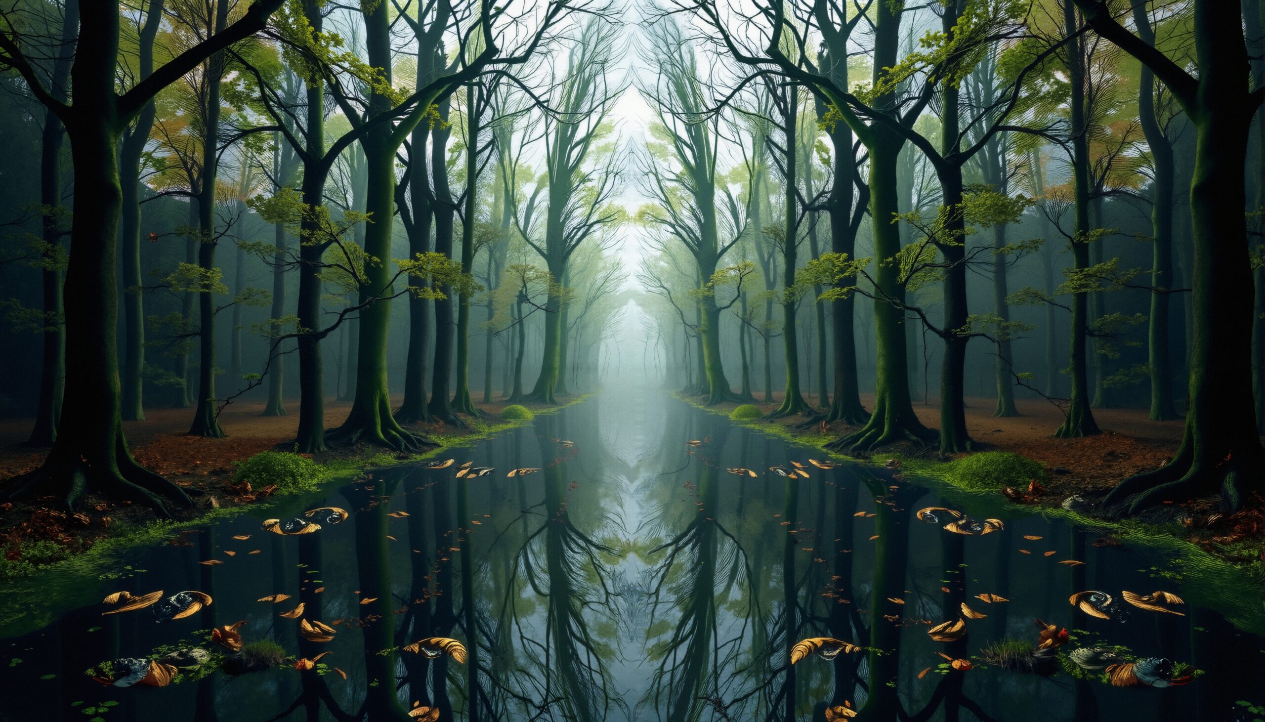 Enchanted Symmetrical Forest Reflections