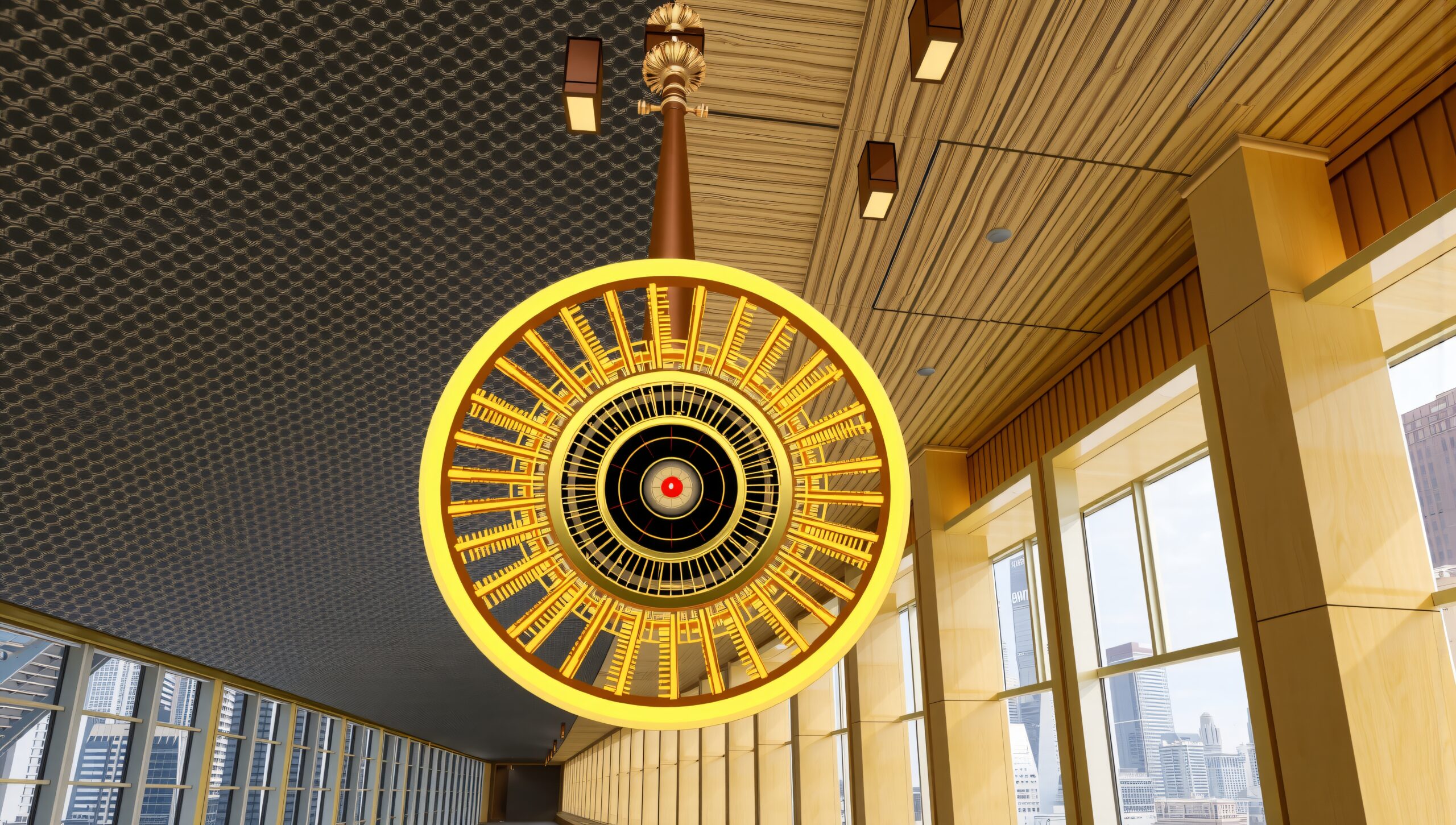 Chandelier in a modern lobby