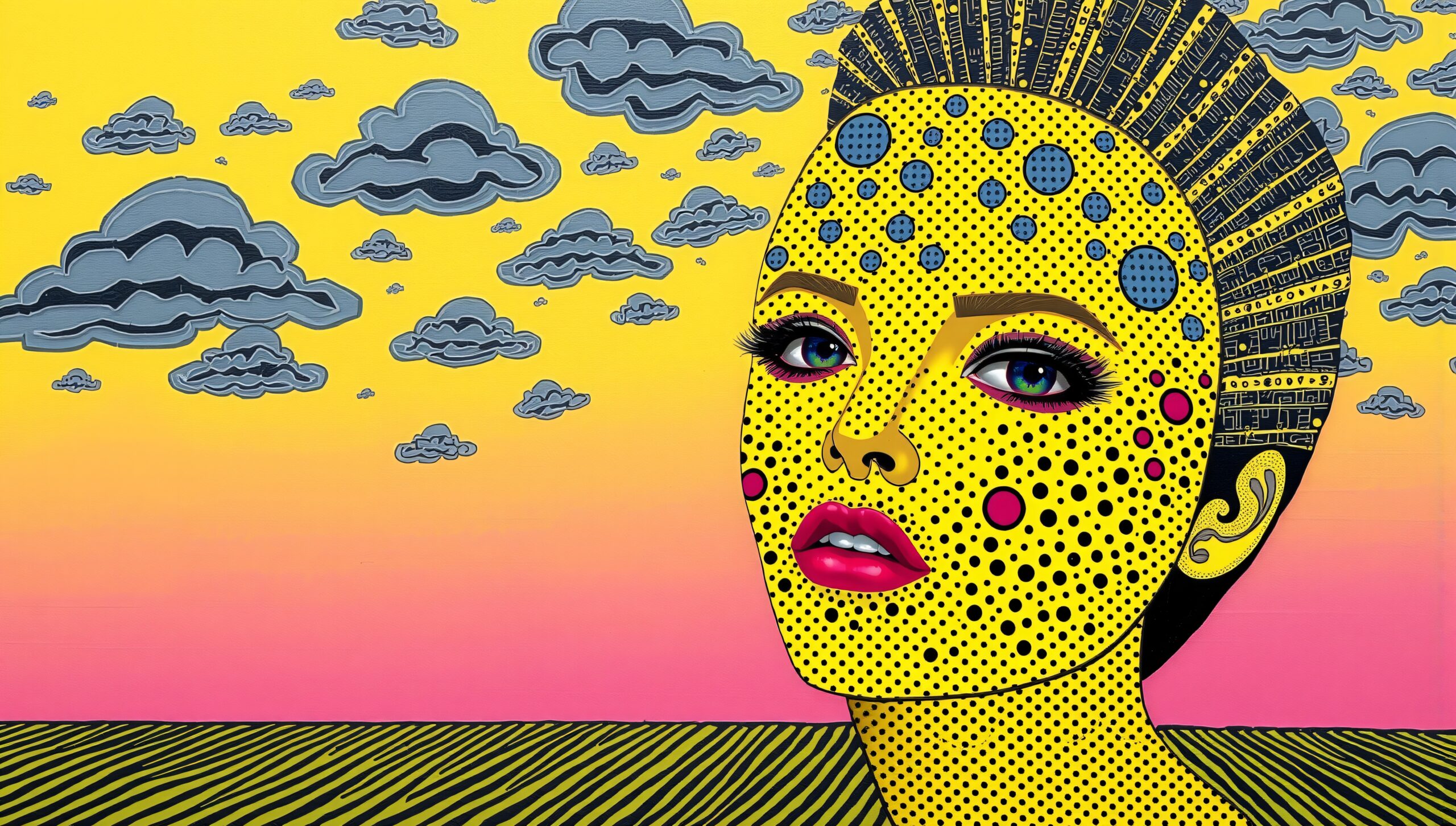 Pop Art Dreamscape with Clouds