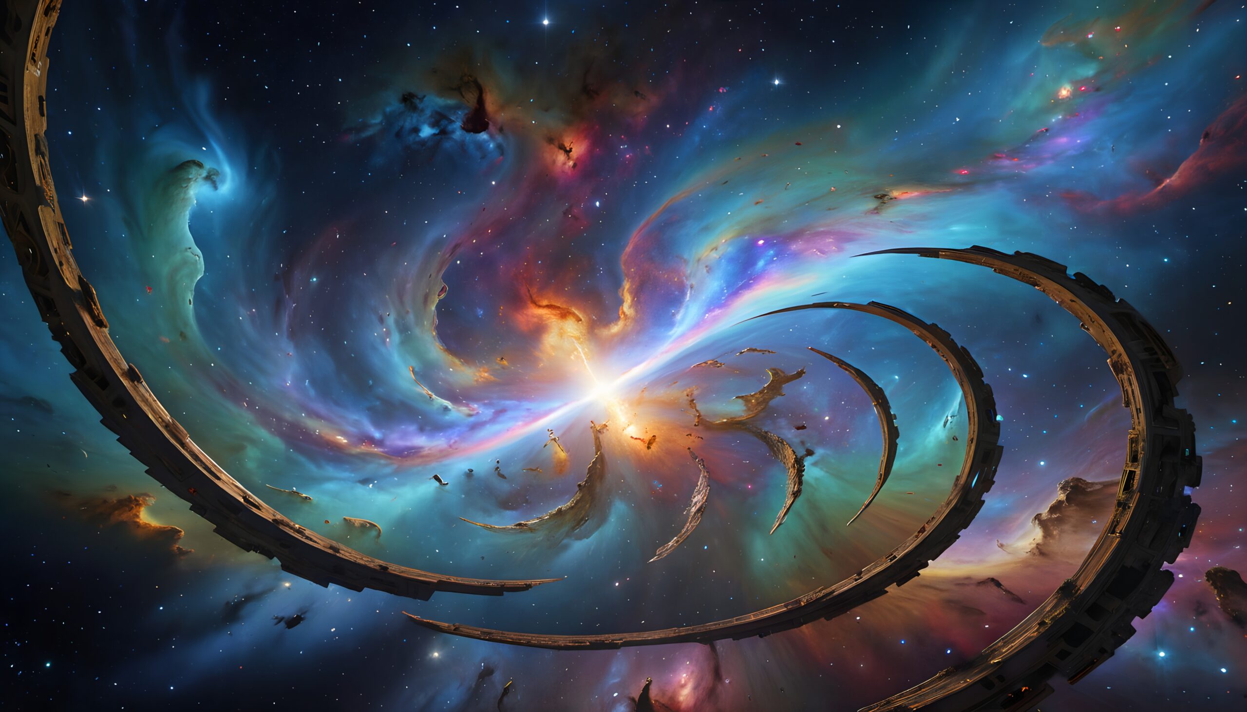 A spiral galaxy in the middle of cosmic space