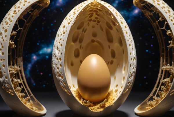 Golden egg within cosmic shell.