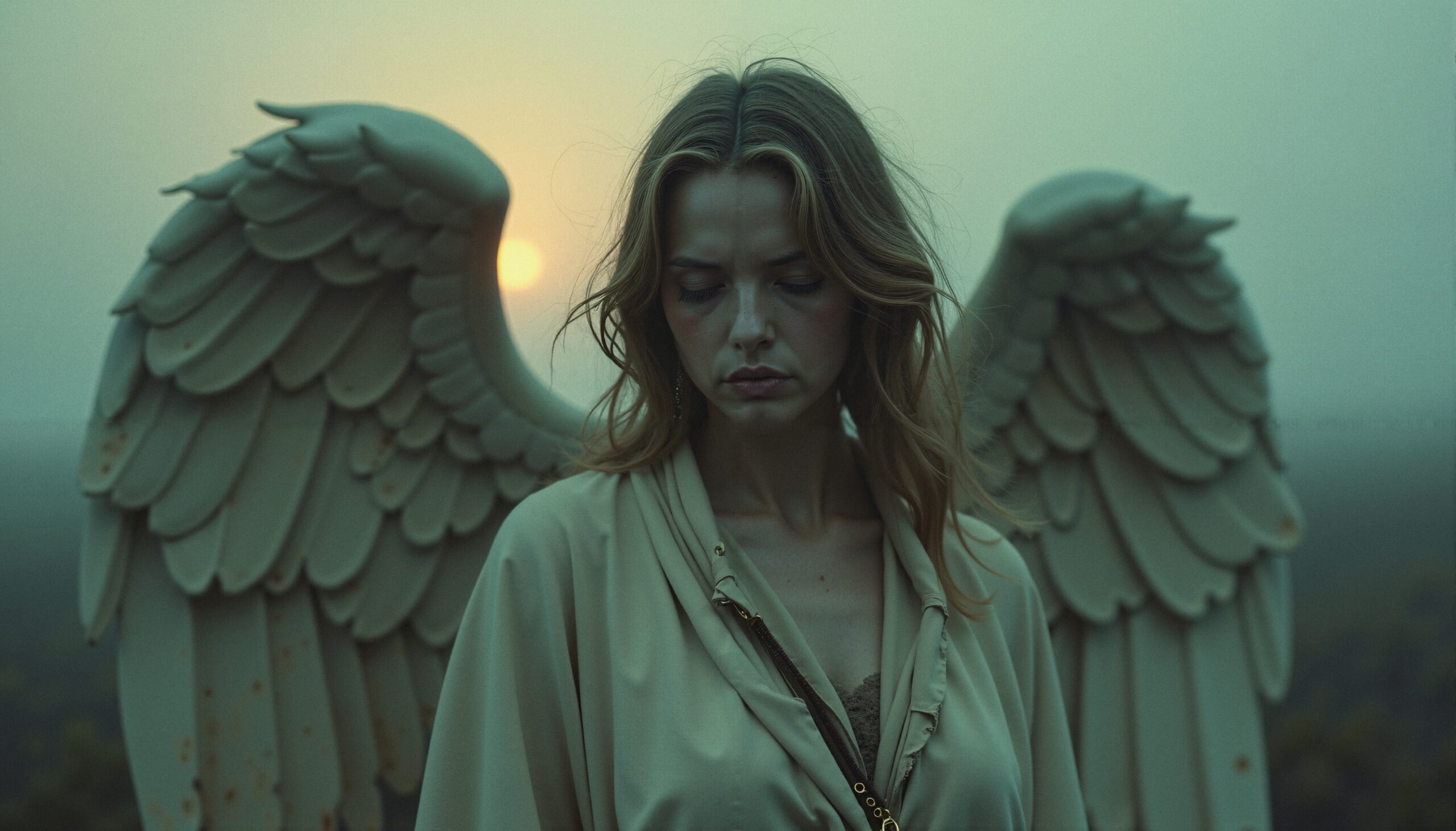 Ethereal Contemplation Amidst Angel Wings
