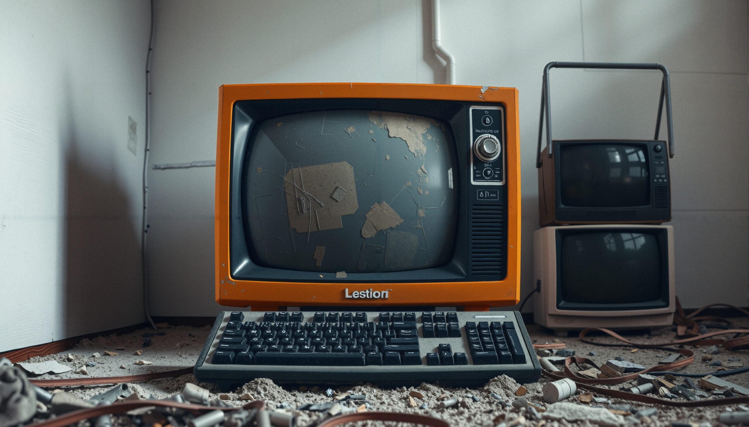 Vintage Television and Keyboard Scene