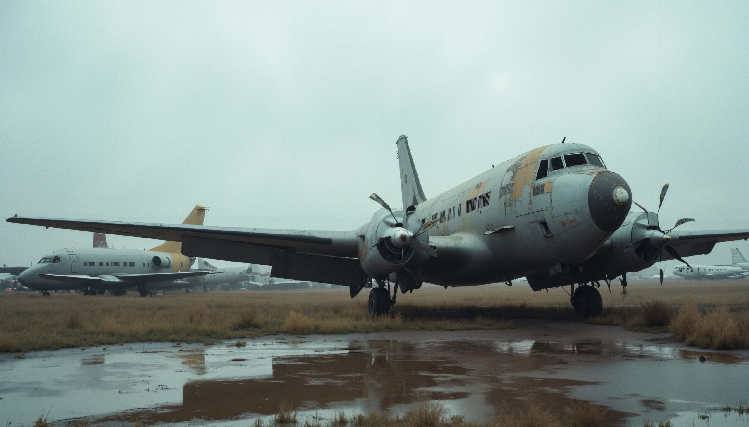 Abandoned Aircraft in Overcast Boneyard
