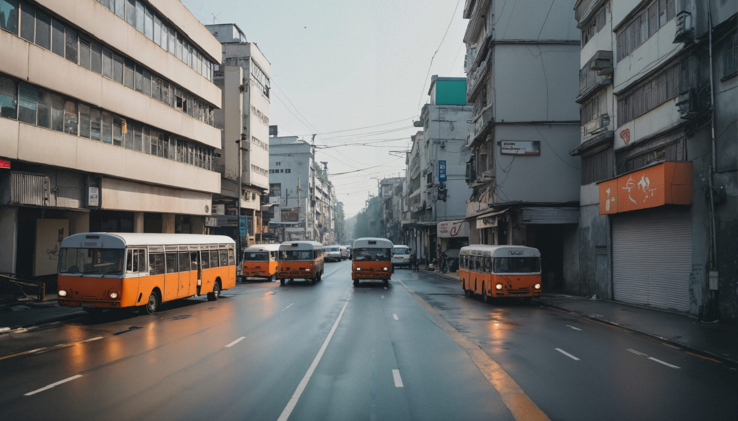 Vintage Buses in Quiet Alley