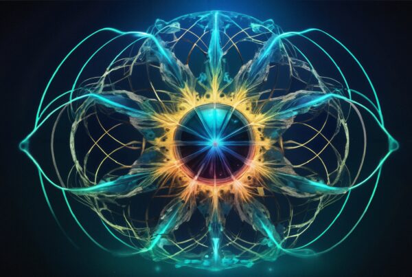 Vibrant abstract mandala with glowing colors.