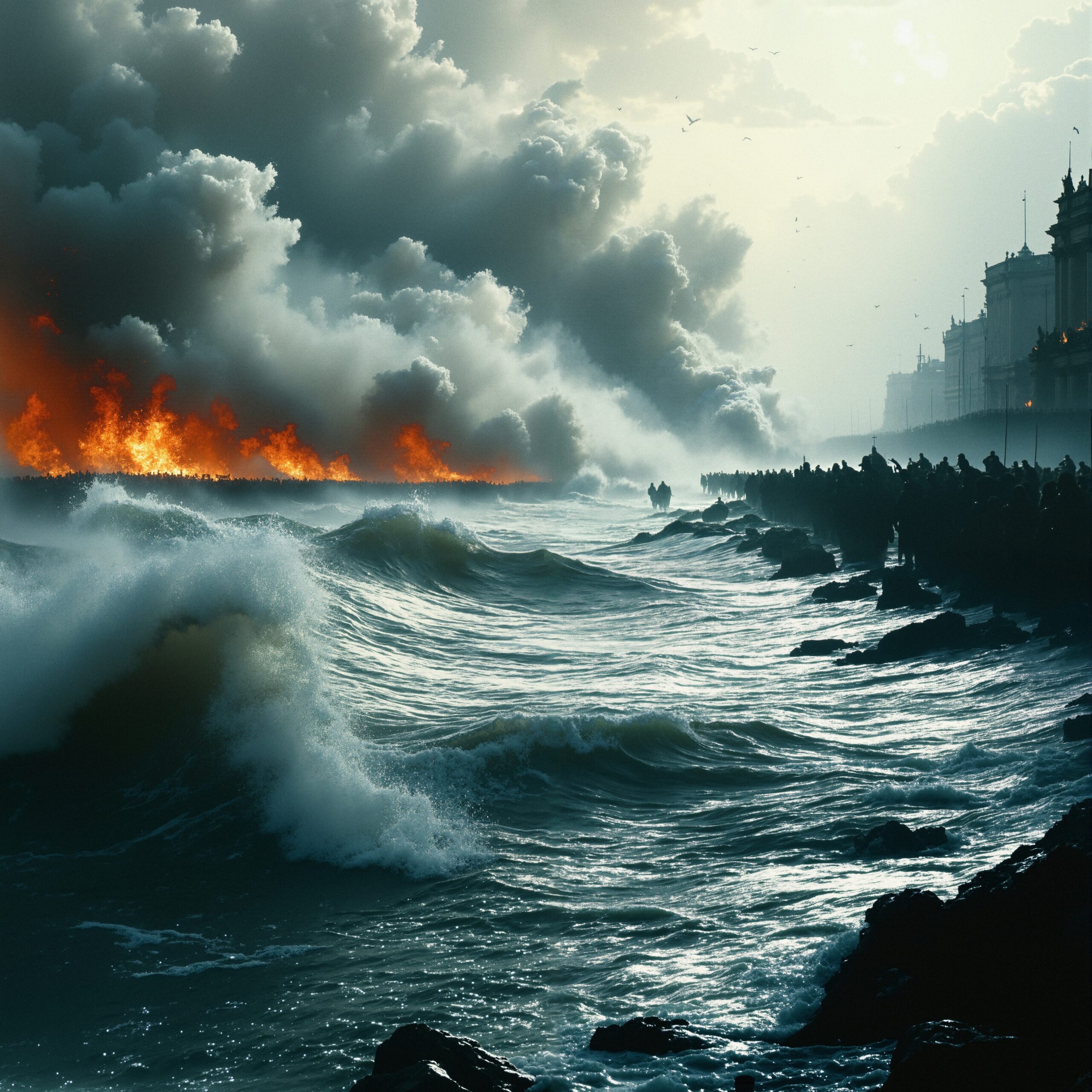 Dramatic Ocean Fire Scene