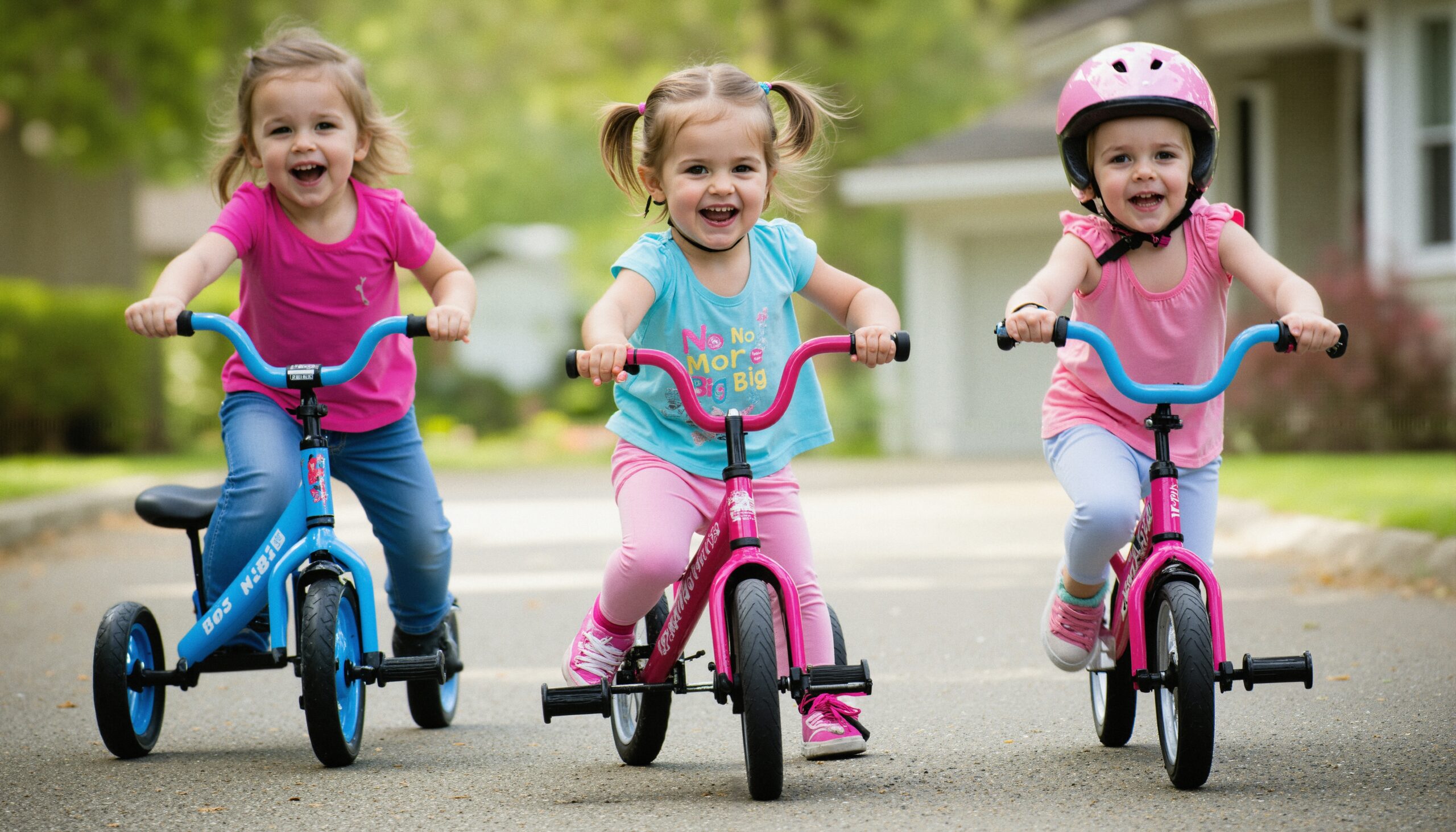 Joyful Children Riding Balance Bikes