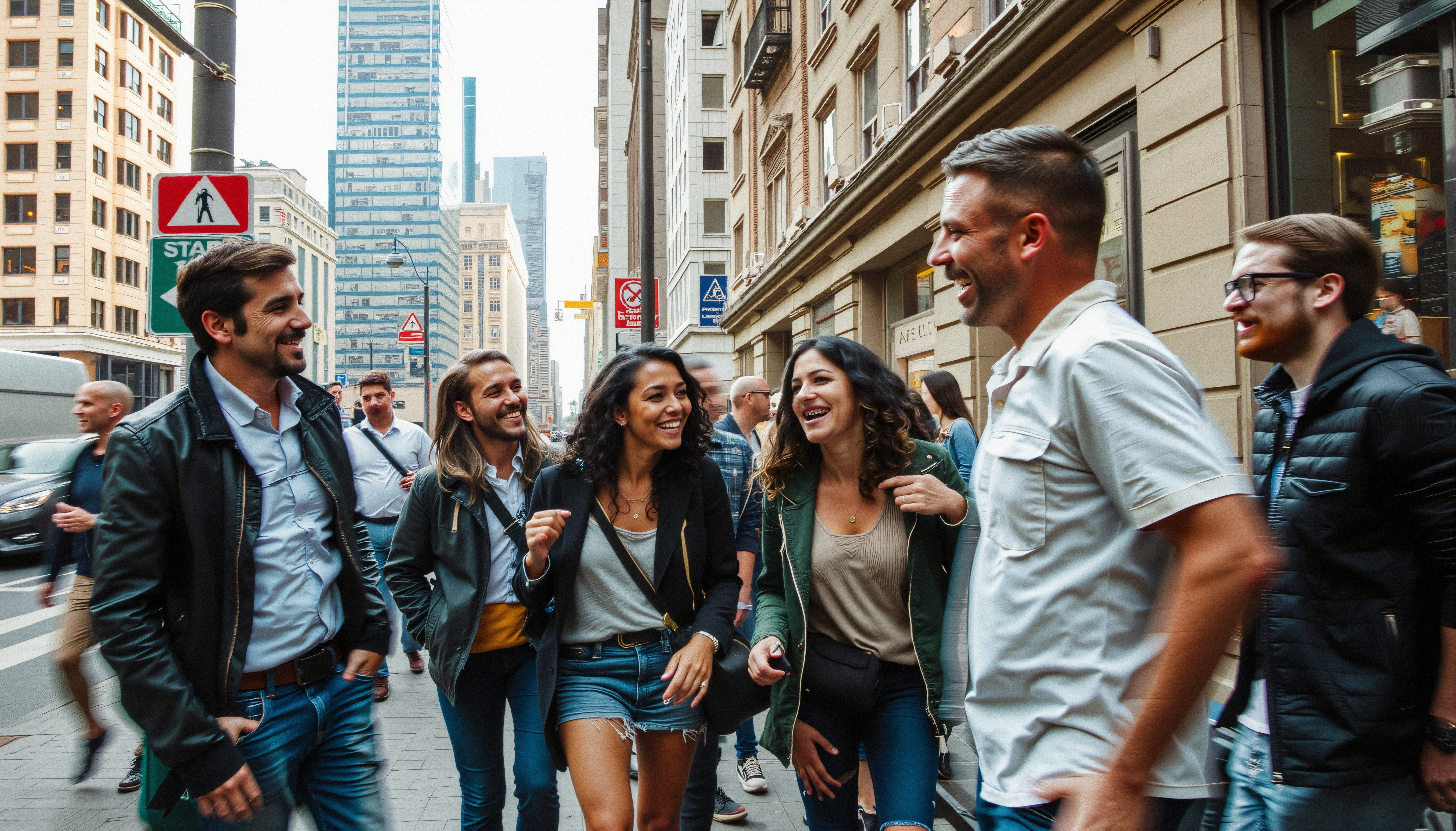 Joyful Friends Strolling Urban Streets