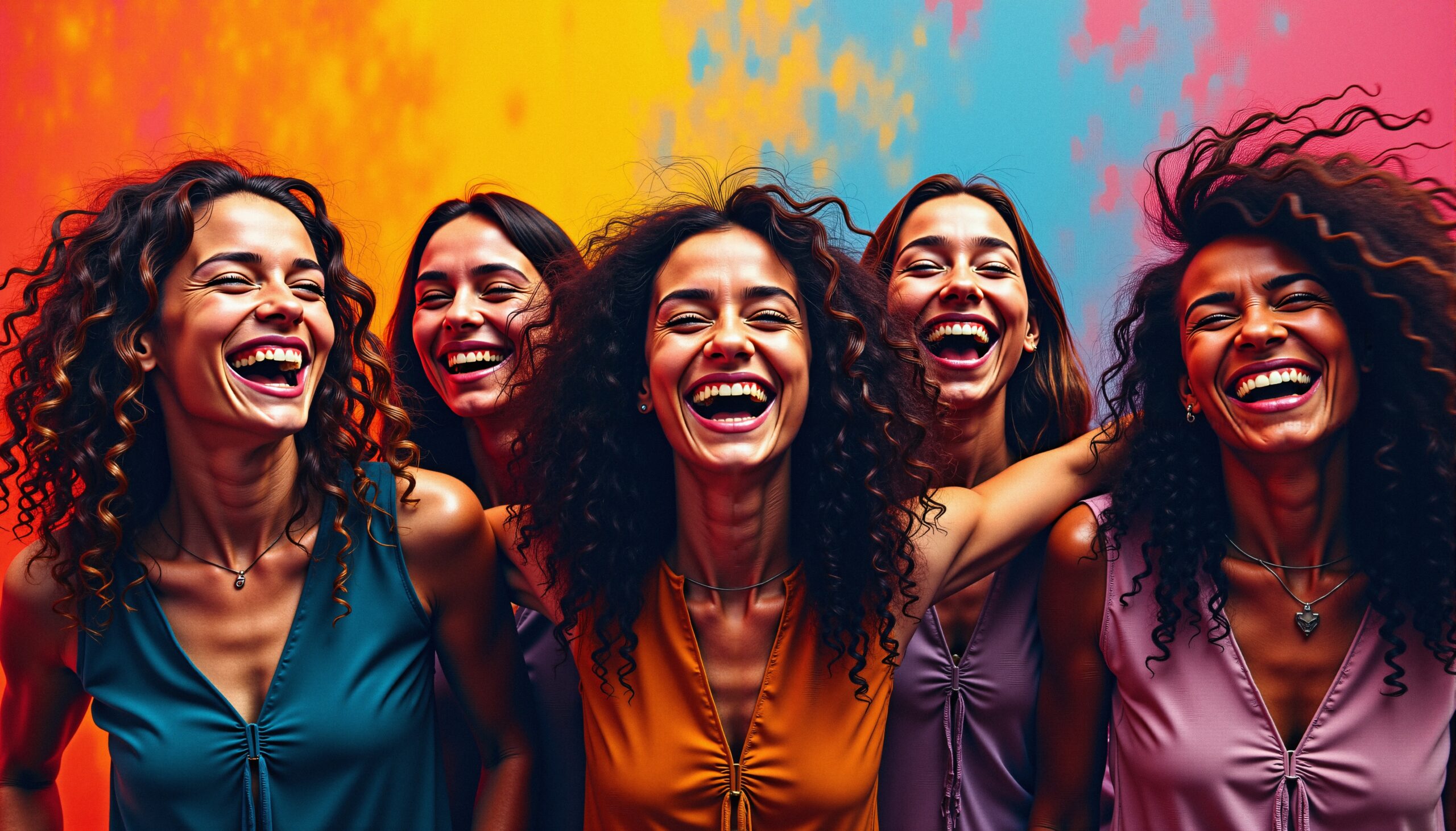 Joyful Women Against Colorful Backdrop