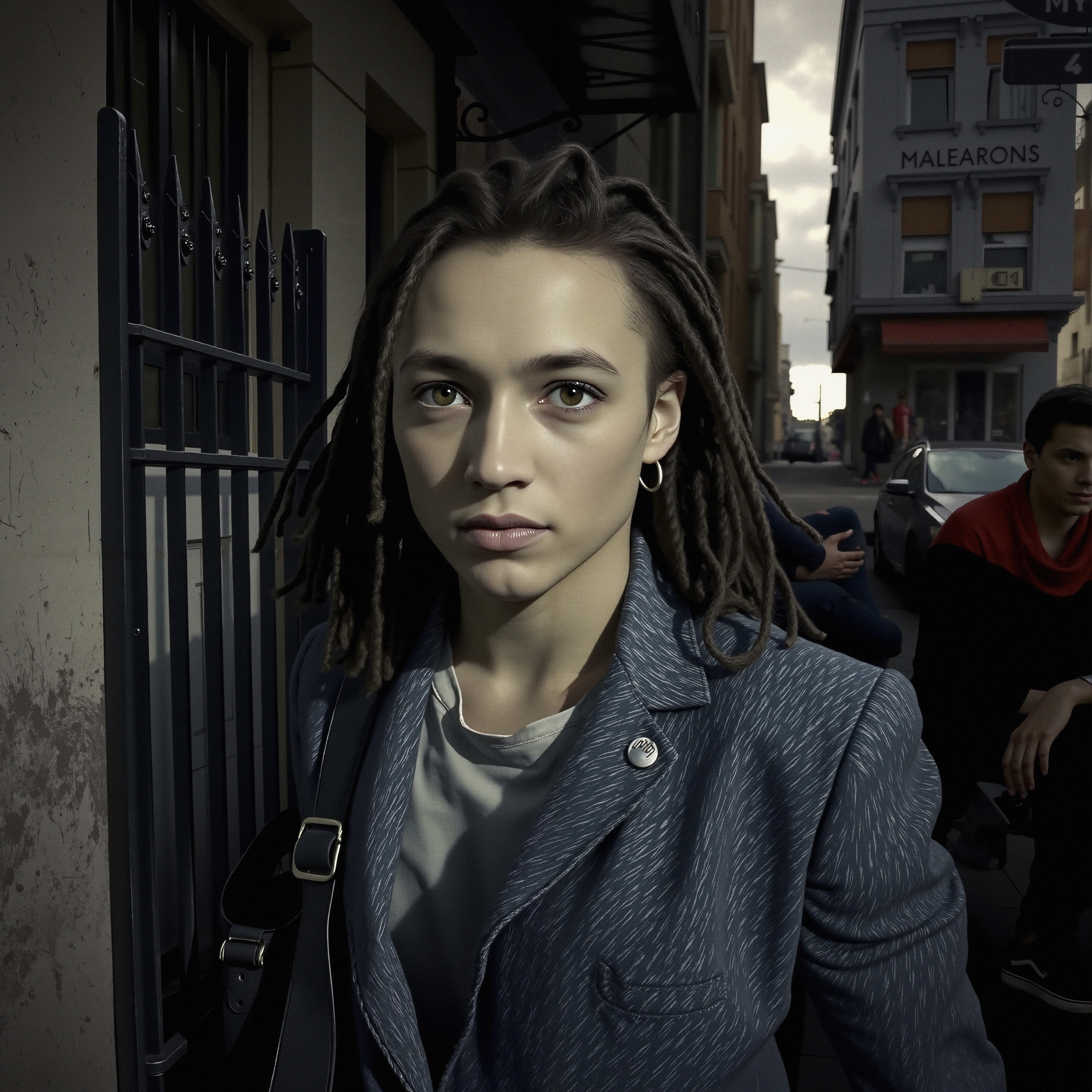 Stylish individual in urban scene