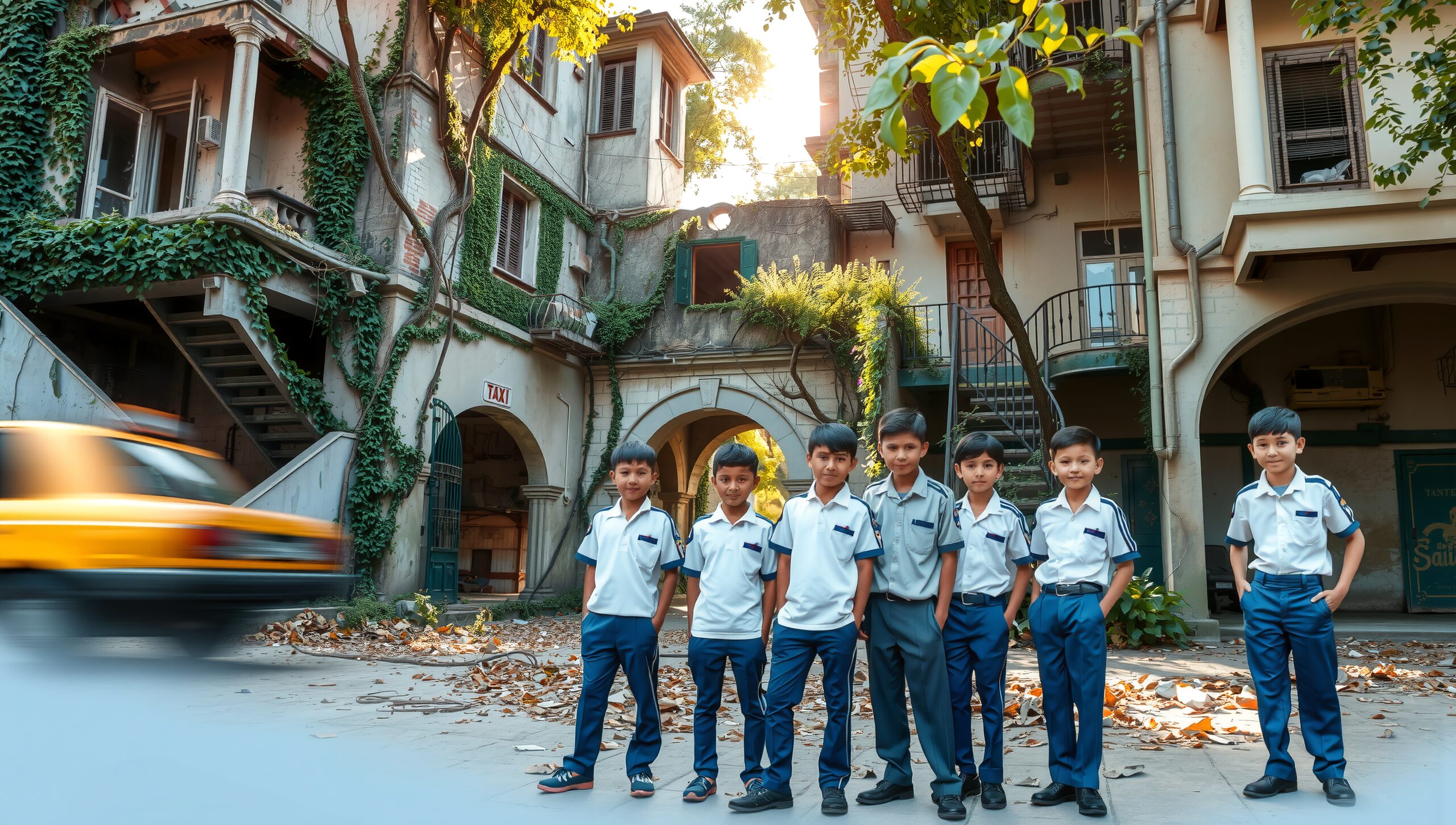 Boys in School Uniforms Pose