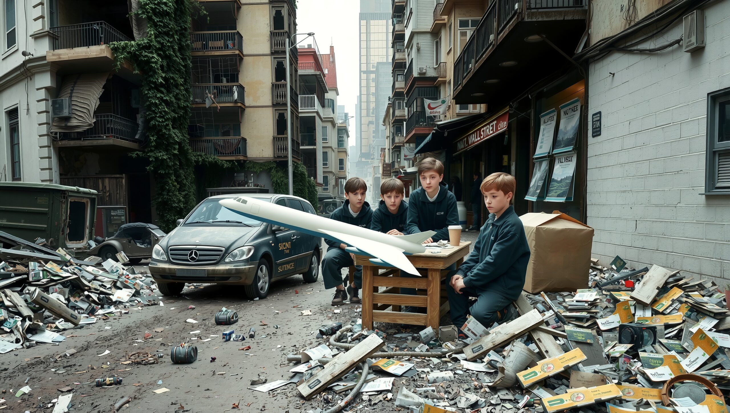 Boys in urban alley project