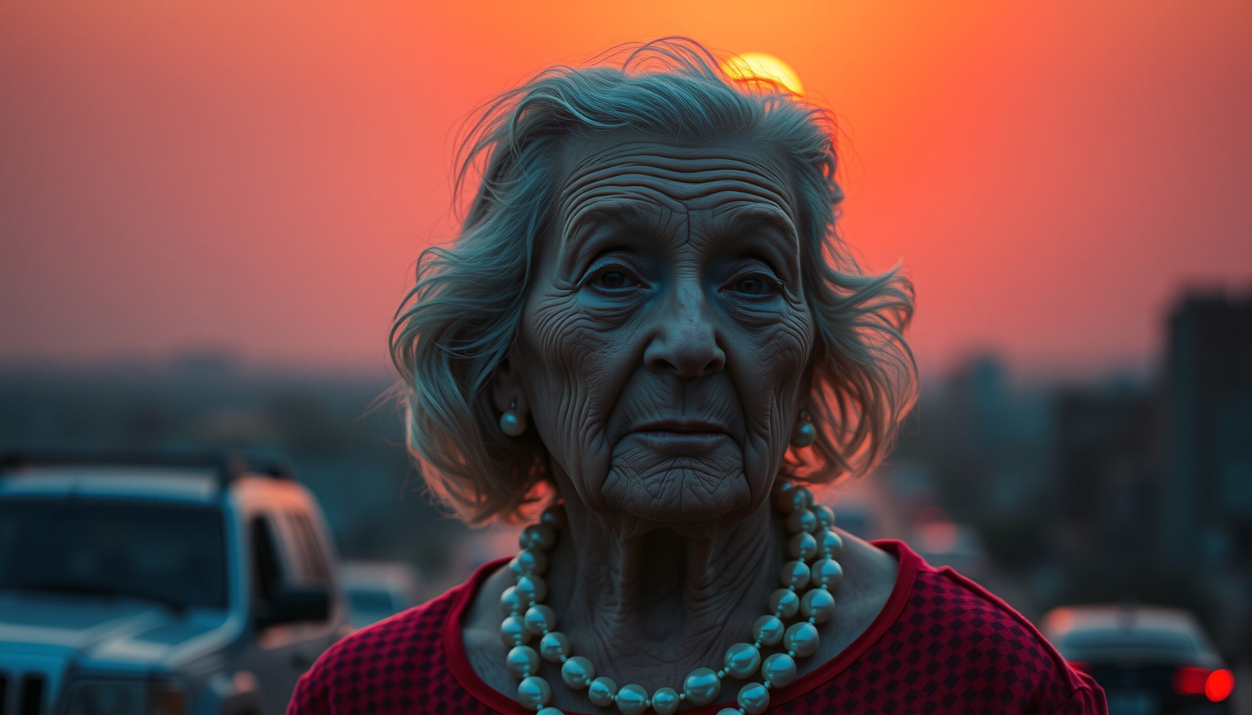Sunset Serenity with Elderly Woman