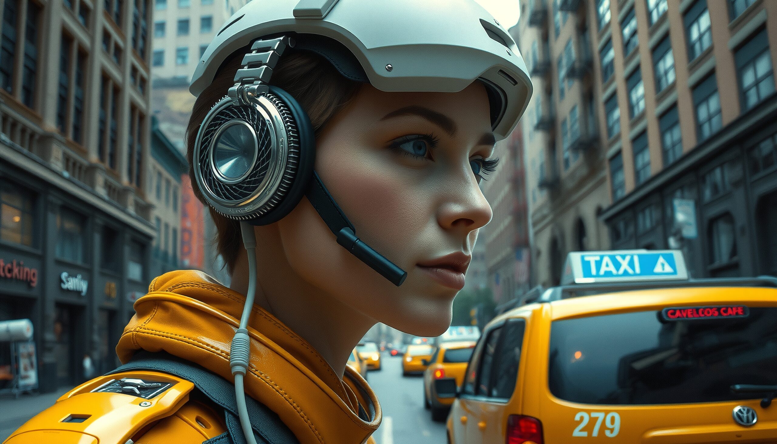 Futuristic Woman in Busy City
