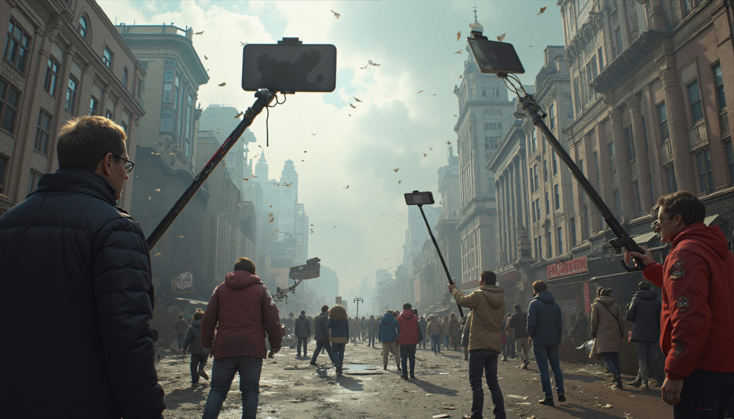 Modern City Street Selfie Sticks