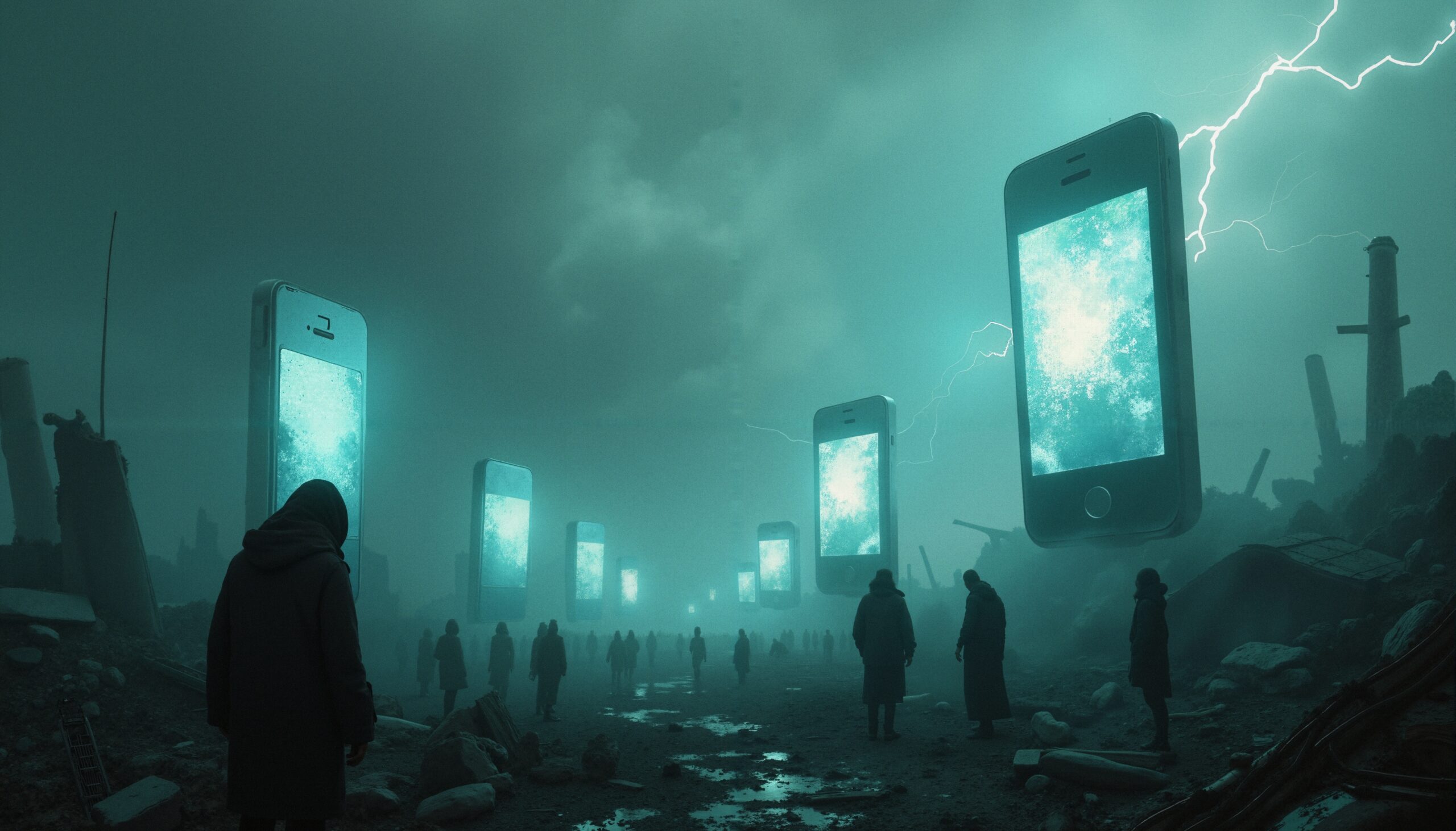 Giant Smartphones in Apocalyptic Landscape