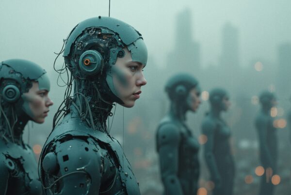 Futuristic Humanoid Robots in Formation
