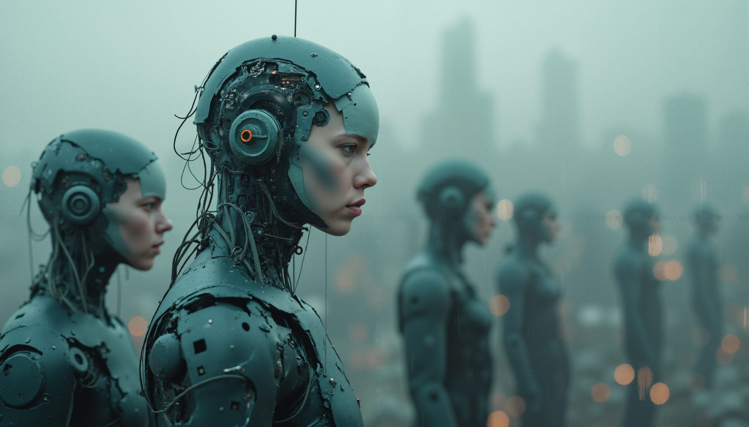 Futuristic Humanoid Robots in Formation